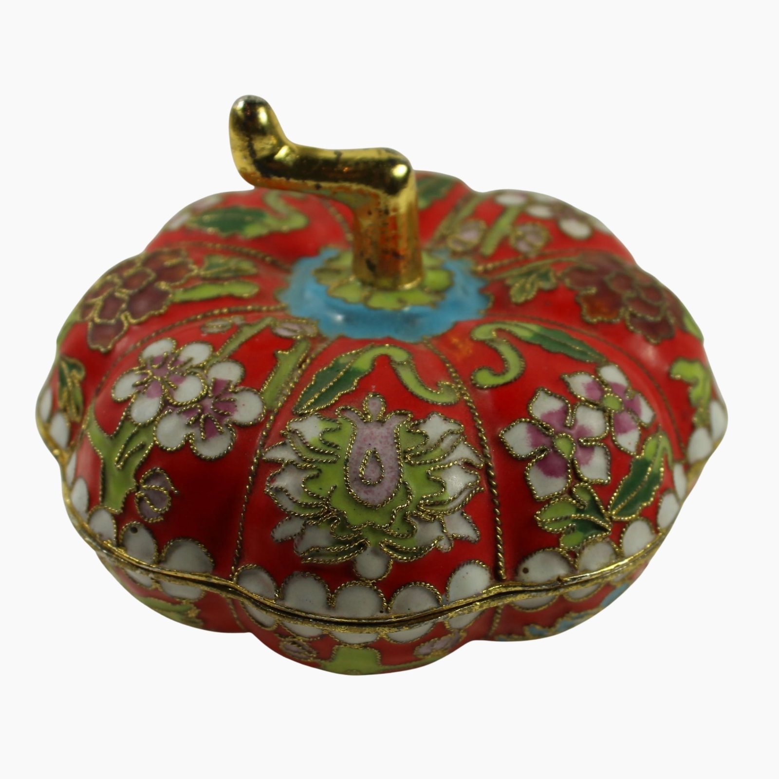 Chinese Cloisonne Box in the form of a Pumpkin: . Size Diameter 9cm Medium Art & Antiques