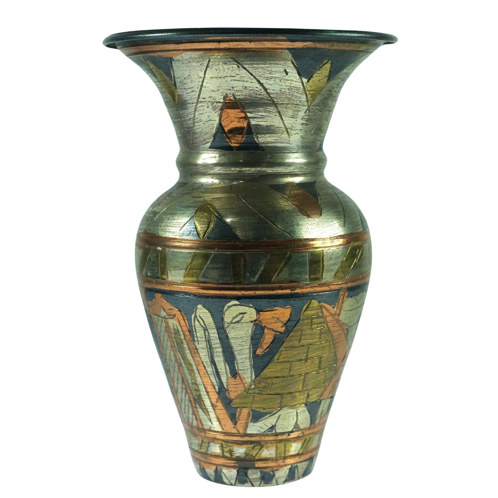 Egyptian Brass Vase with Coloured Ancient motifs (1 of 3)