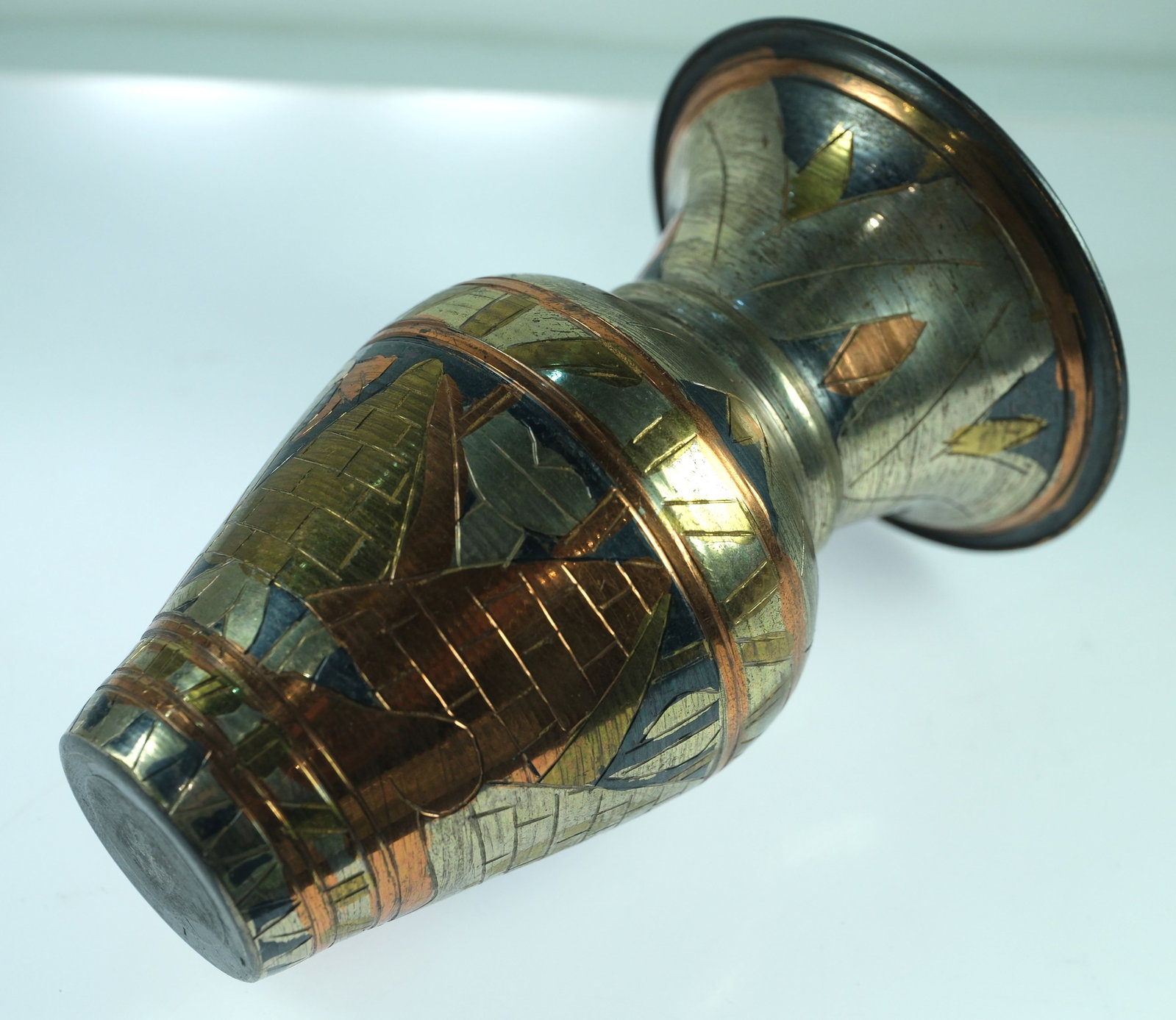 Egyptian Brass Vase with Coloured Ancient motifs - 2