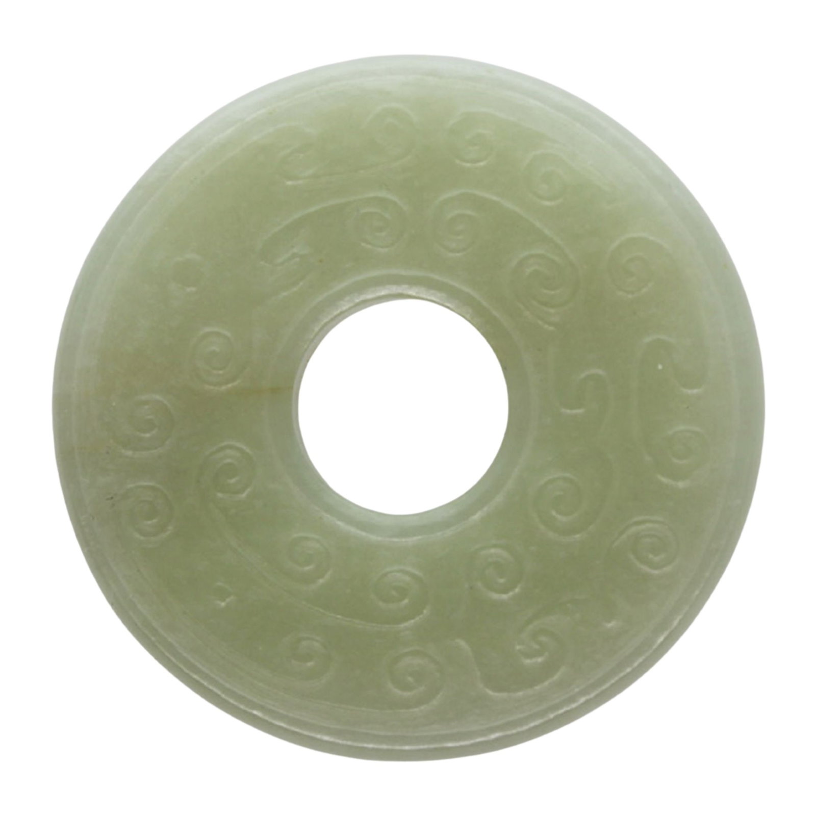 Chinese White Jade Wheel with an intricately carved Curlicue design: ex Colin Lanceley Collection. Lancely was a well regarded Australian artist Size Diameter 5.5cms Medium Chinese