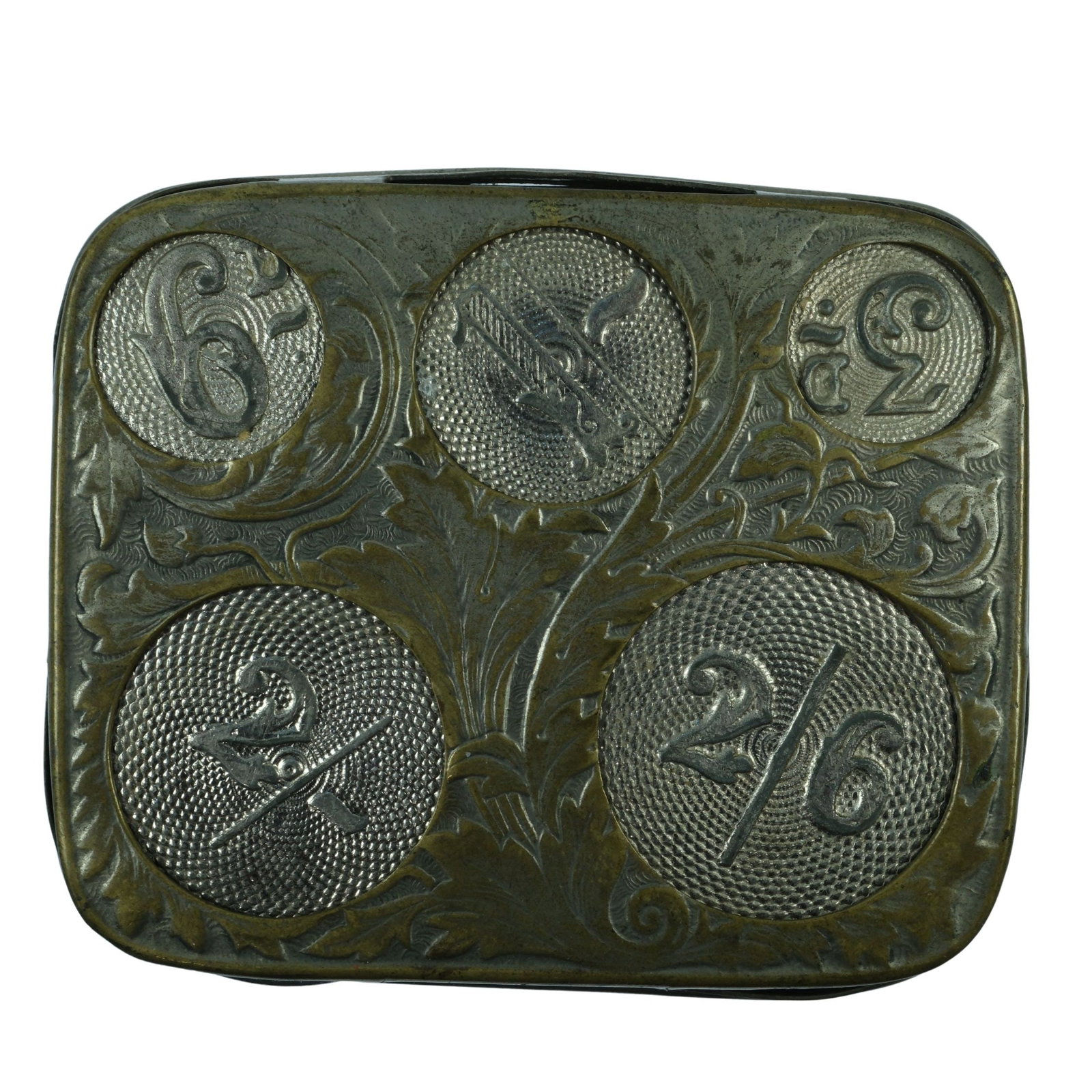 Antique British Spring-loaded Change Holder: Holds 3d, 6d, 1/-, 2/- & 2/6 denominations Size 6.5x5.5cms Medium Collectibles