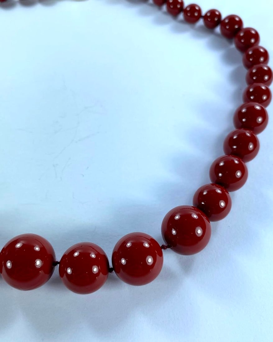 Shell Based Graduated Red Bead Necklace - 2