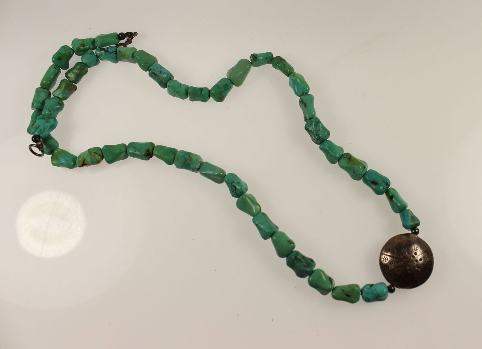 Rough-hewn Turquoise Necklace with Sterling (925) Silver Medallion - 2