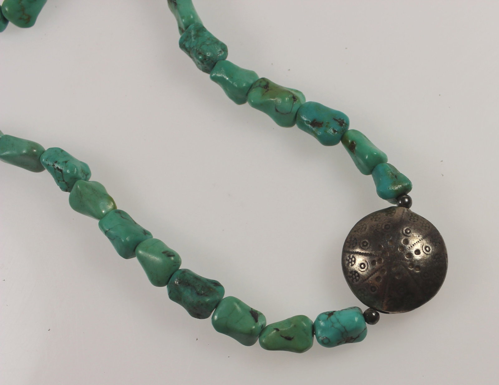 Rough-hewn Turquoise Necklace with Sterling (925) Silver Medallion - 3