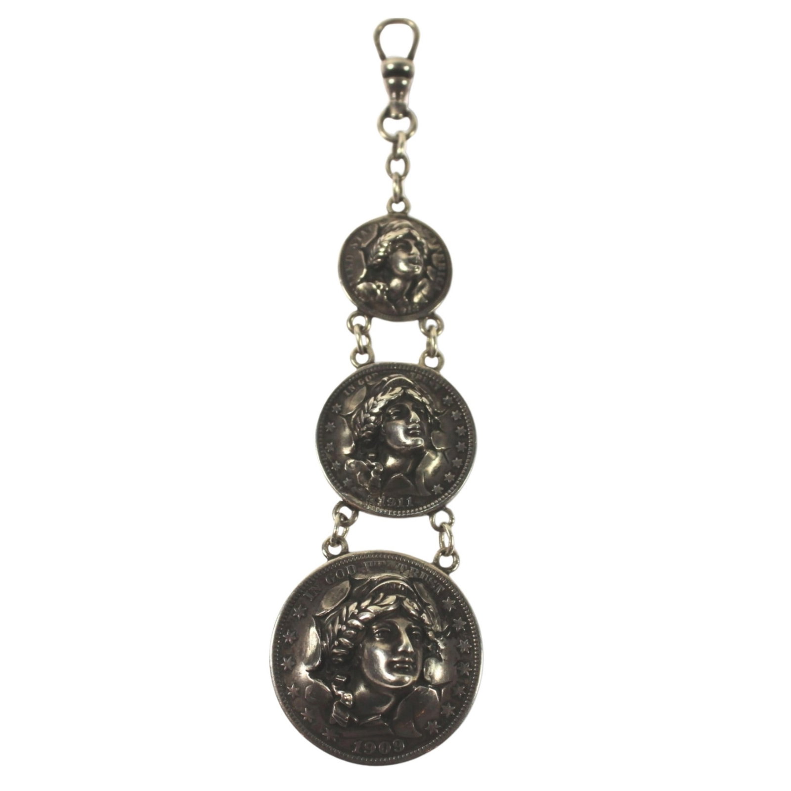 Liberty Head graduated Silver (900) Fob made from a U.S. Dime, Quarter Dollar & Half Dollar (1 of 2)