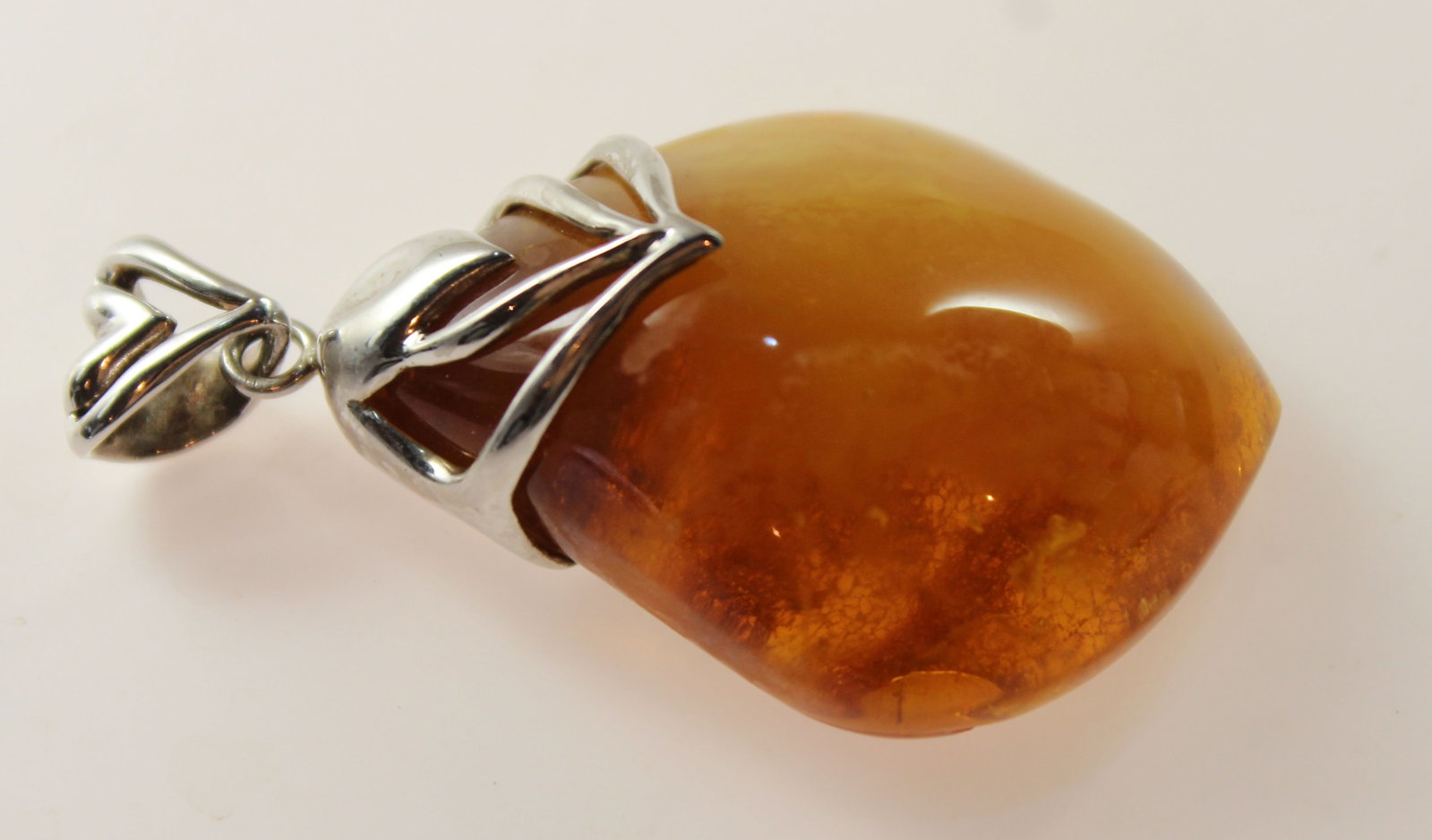 Polished Amber Pendant in Sterling (925) Silver - 2