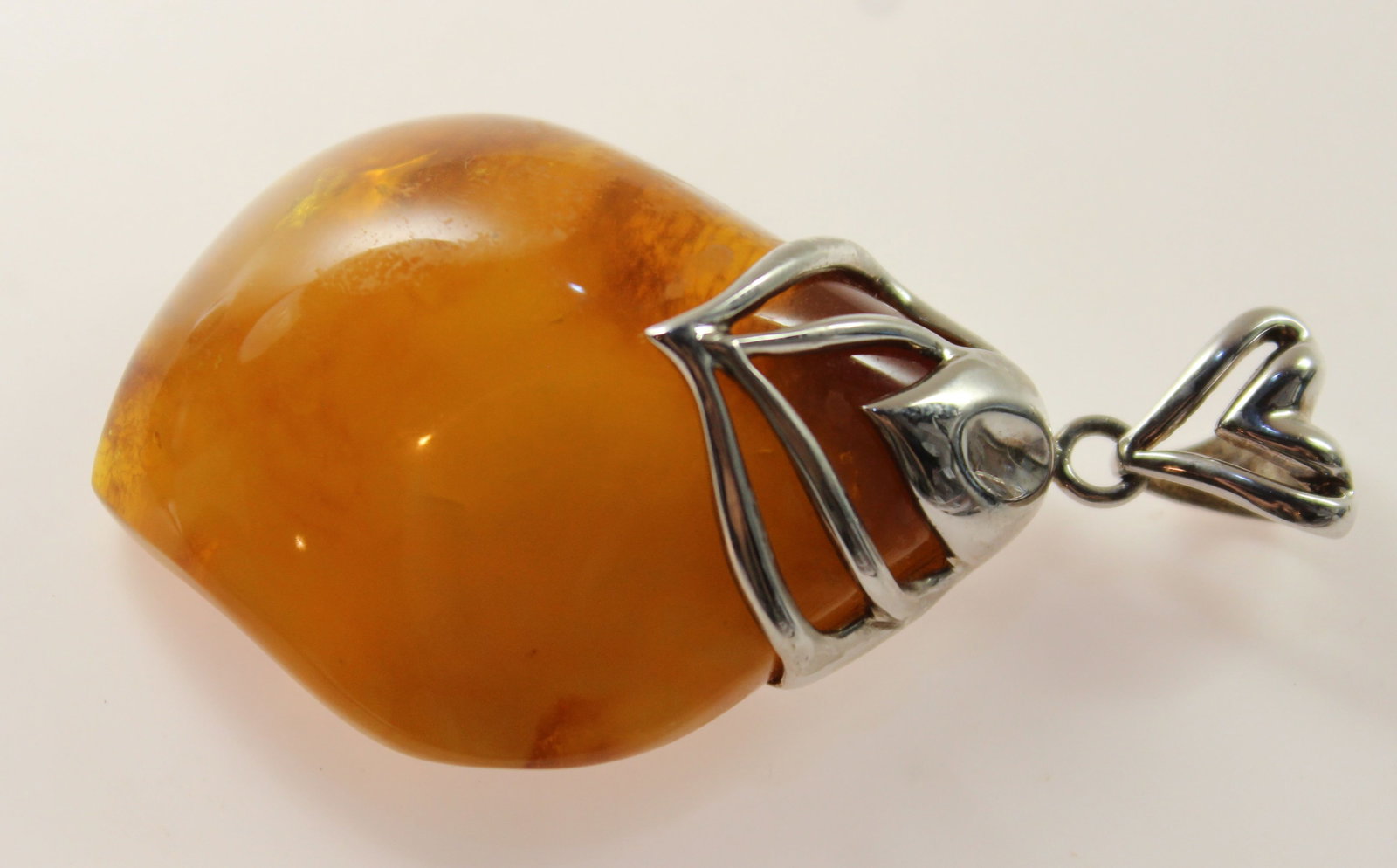 Polished Amber Pendant in Sterling (925) Silver - 3