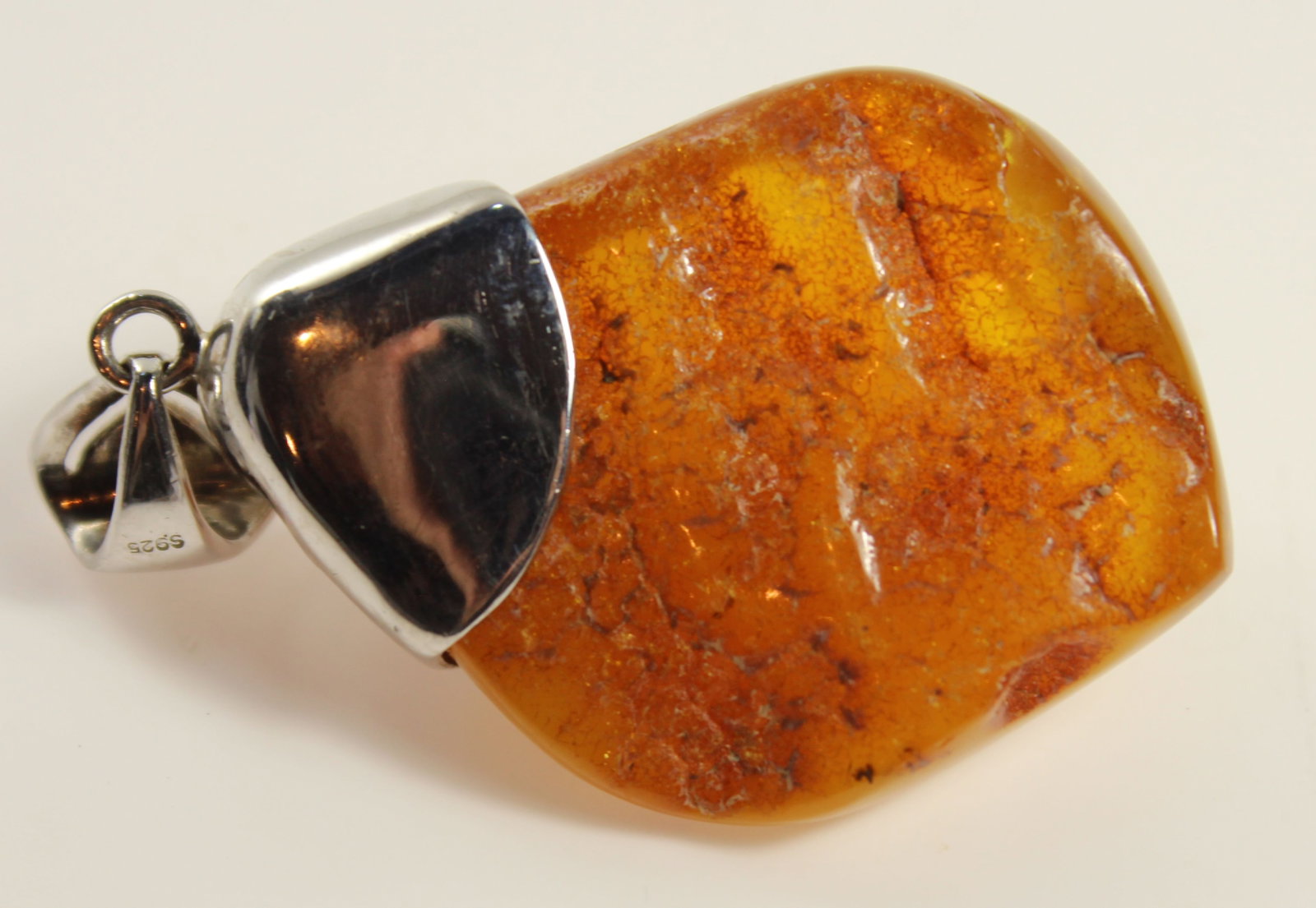 Polished Amber Pendant in Sterling (925) Silver - 4