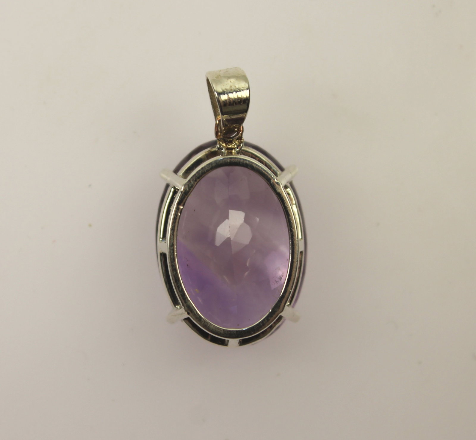 Large Oval-shaped Amethyst Pendant in Sterling (925) Silver - 2