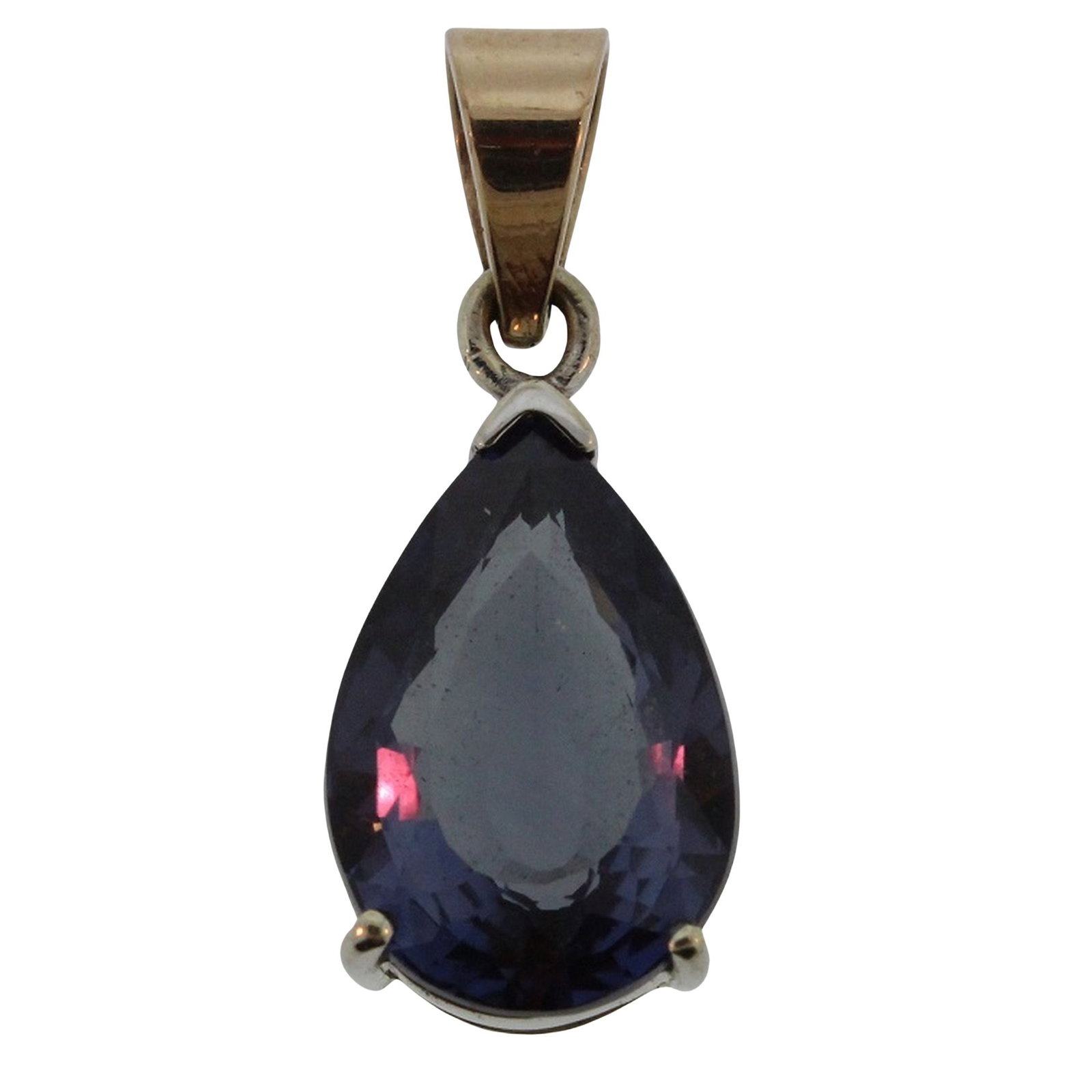 Pendant with simulated Colour-change Stone in a 9ct White Gold Surround: Pear-shaped Size Total weight 5.98gms Medium Jewelry