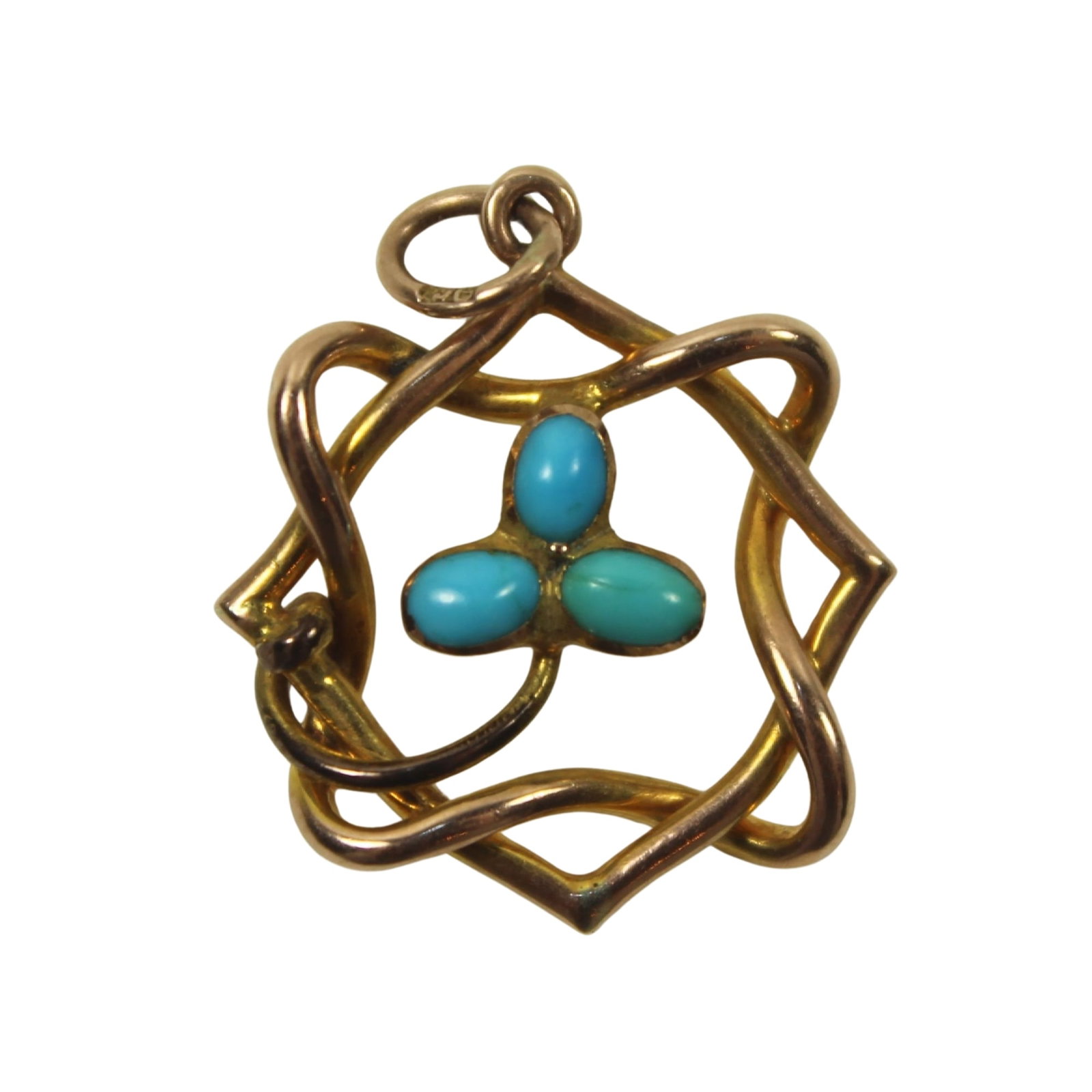 Pendant in 9ct Yellow Gold with central Turquoise beads: . Size Total weight 1.47gms Medium Jewelry