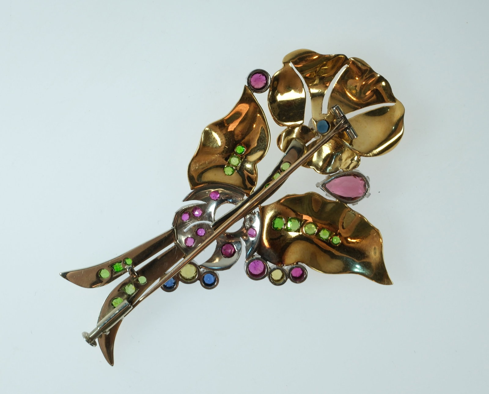 Vintage 18ct Yellow & White Gold & Gemstone Flower Brooch by Prouds Jewellers - 2
