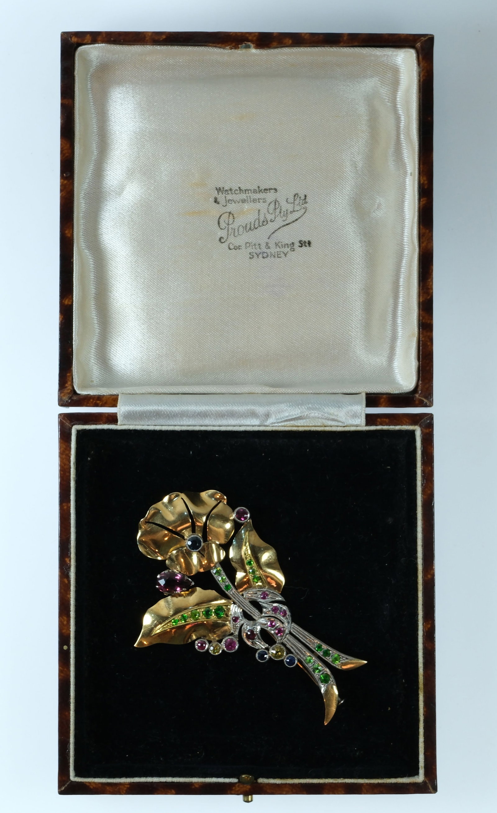 Vintage 18ct Yellow & White Gold & Gemstone Flower Brooch by Prouds Jewellers - 3