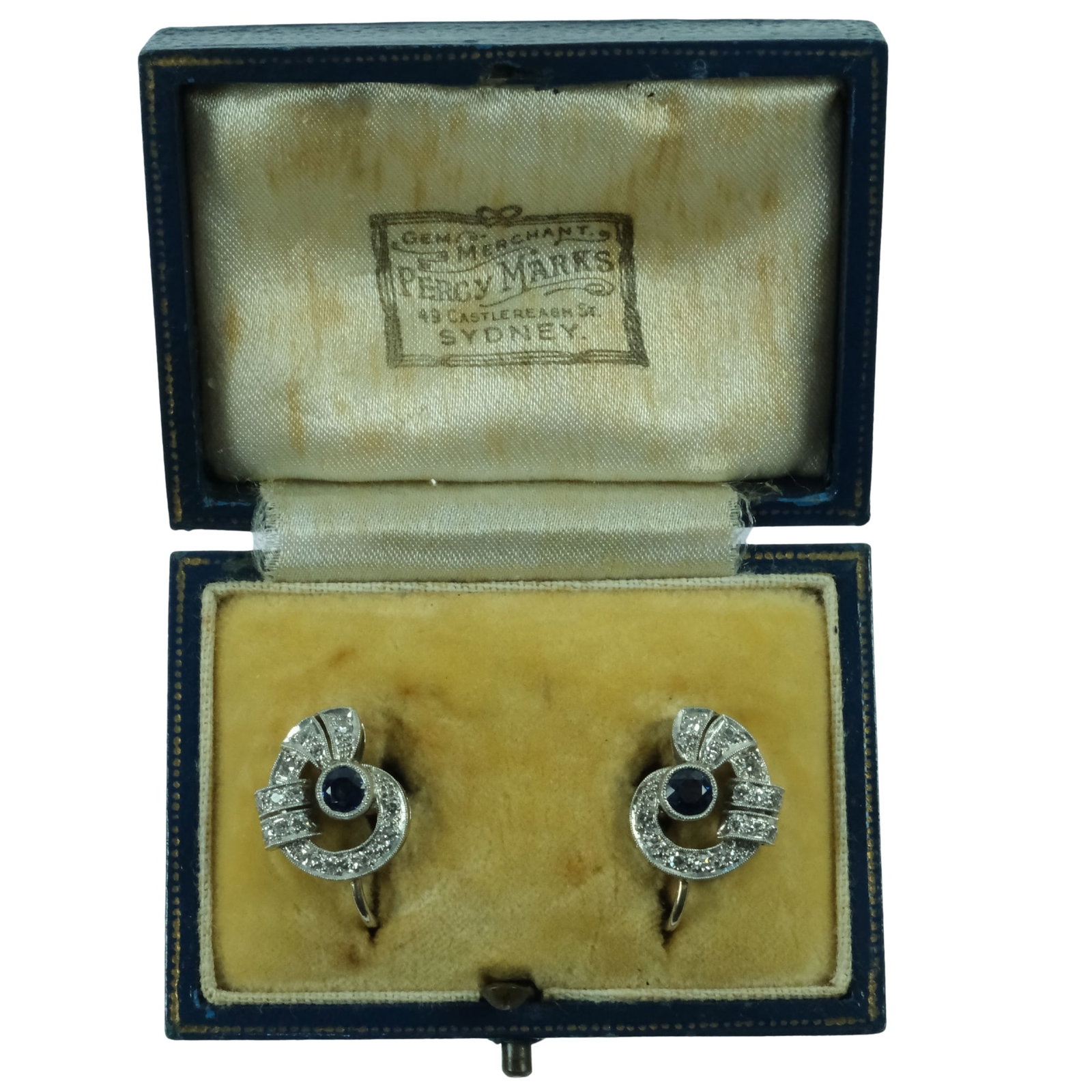 Quality Blue Sapphire & Diamond Screw-back Earrings in 14ct White Gold (Pair) (1 of 5)