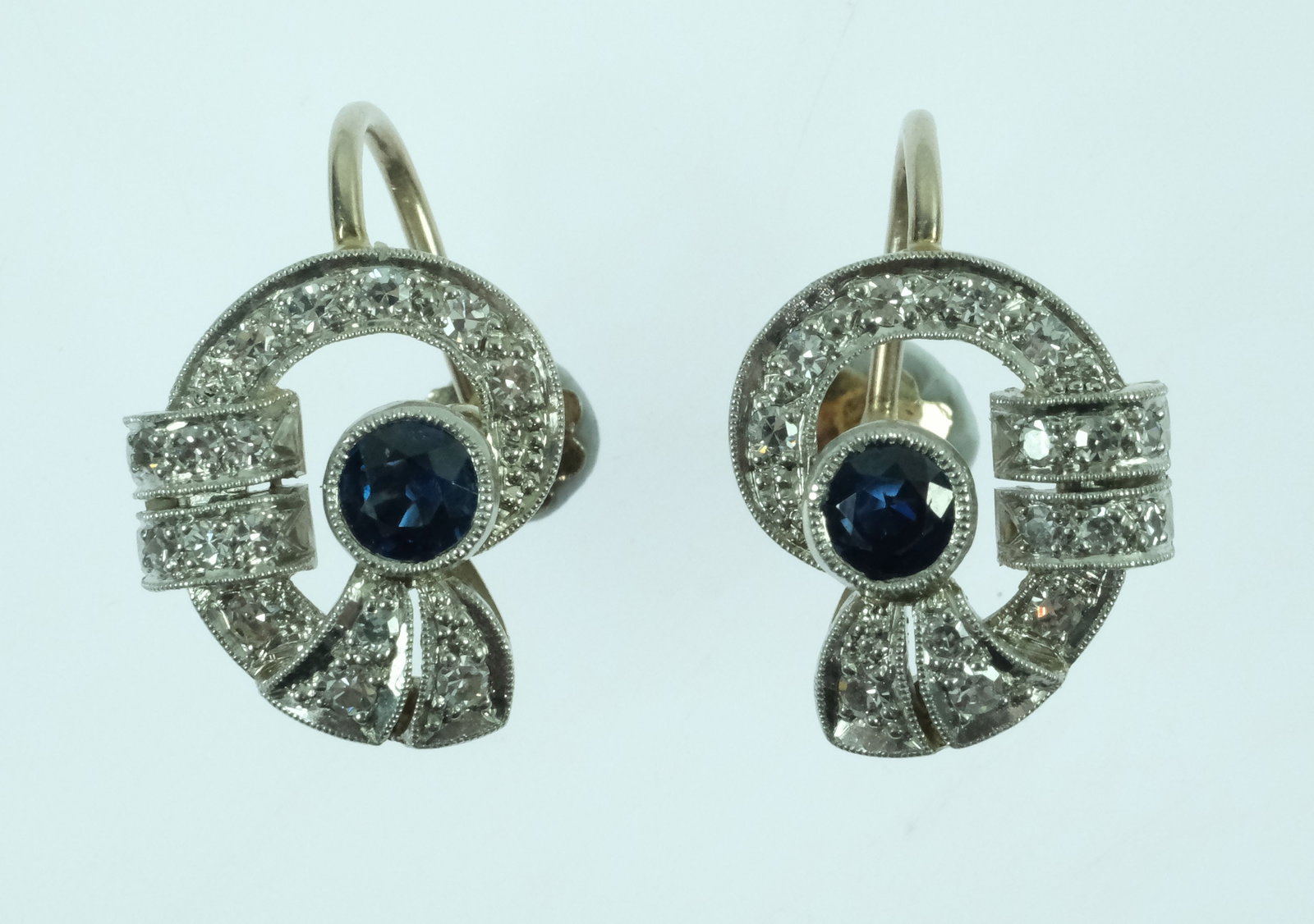 Quality Blue Sapphire & Diamond Screw-back Earrings in 14ct White Gold (Pair) - 2