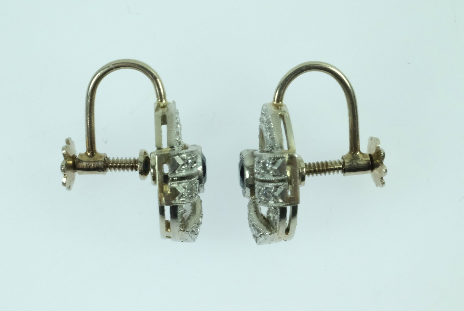 Quality Blue Sapphire & Diamond Screw-back Earrings in 14ct White Gold (Pair) - 3