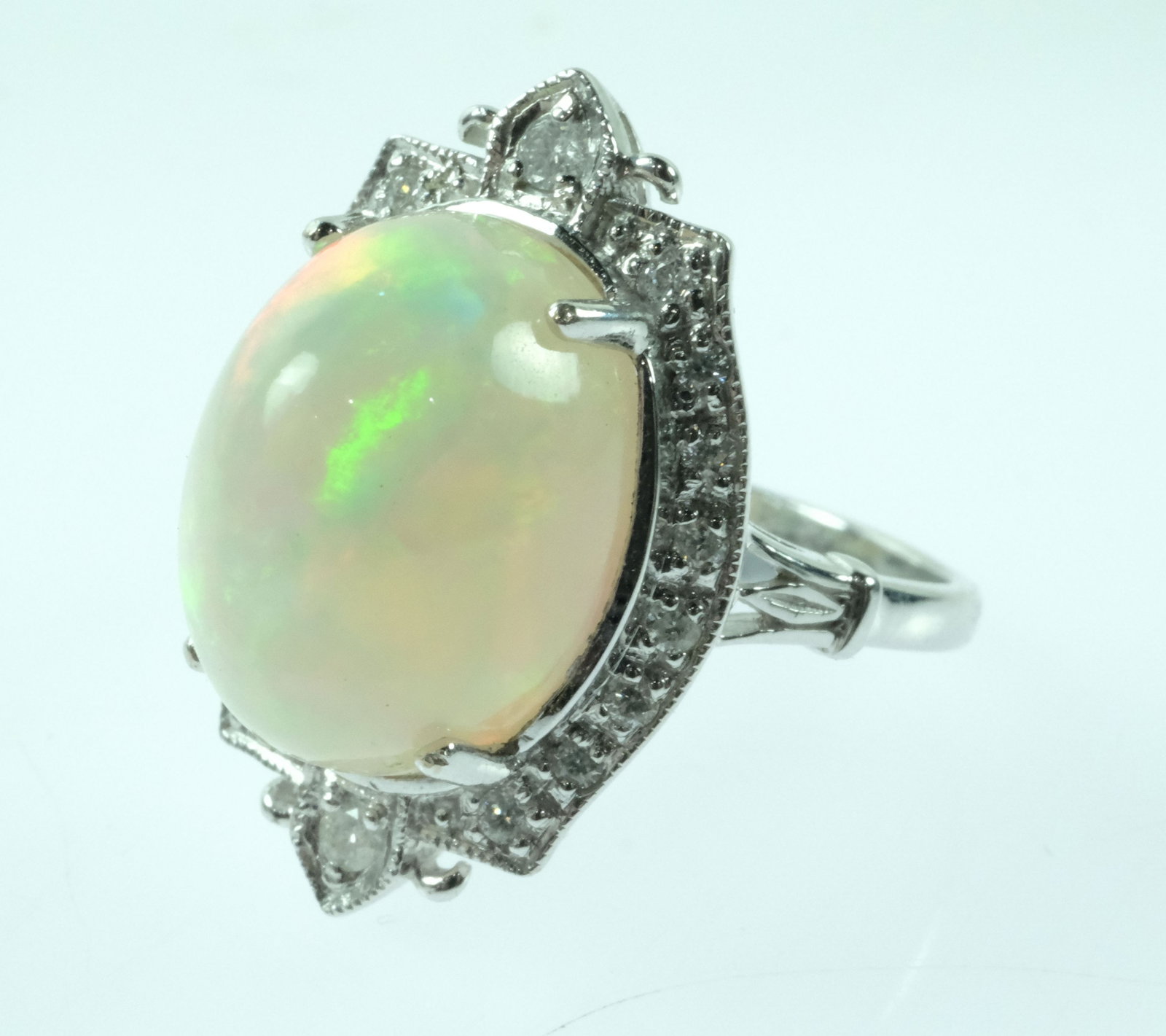 Deco-style Ethiopian Opal & Diamond Ring in 9ct White Gold - 2
