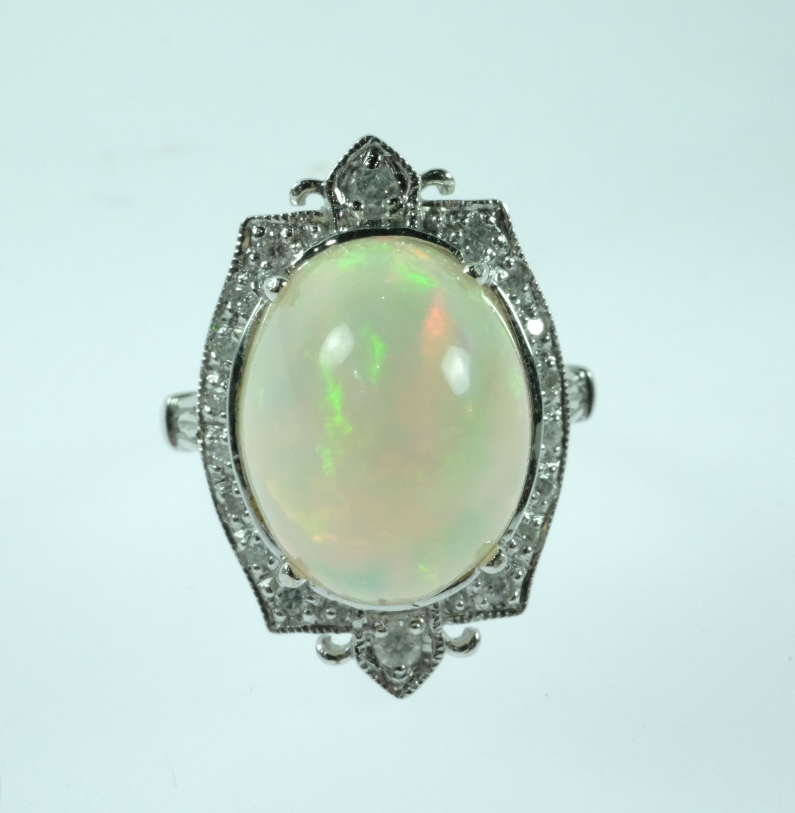 Deco-style Ethiopian Opal & Diamond Ring in 9ct White Gold - 3