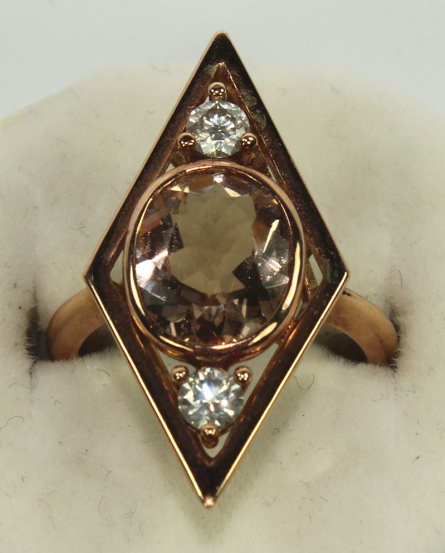 Morganite & Diamond Art Deco-style Cocktail Ring in 9ct Rose Gold - 2
