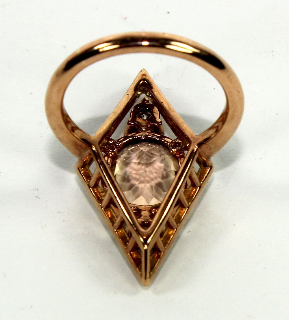 Morganite & Diamond Art Deco-style Cocktail Ring in 9ct Rose Gold - 4