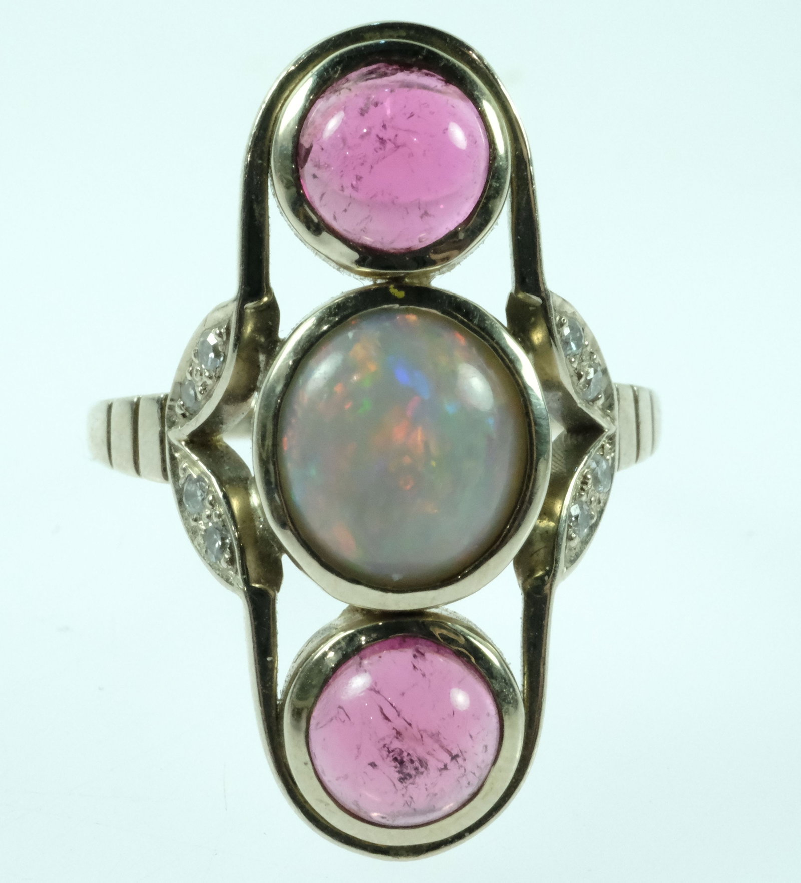 Solid Opal, Tourmaline & Diamond Ring in 9ct Yellow Gold - 3