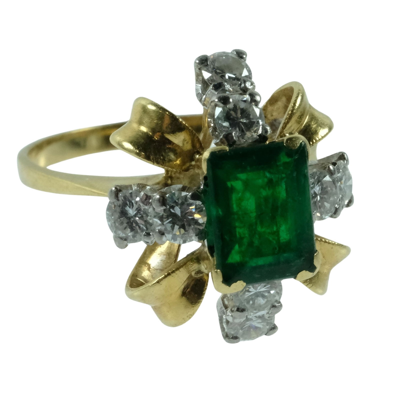 Crown-inspired Emerald & Diamond Ring in 18ct Yellow Gold: Shades of Downton Abbey Size Size S : Total Weight 4.7 grams Medium Jewelry