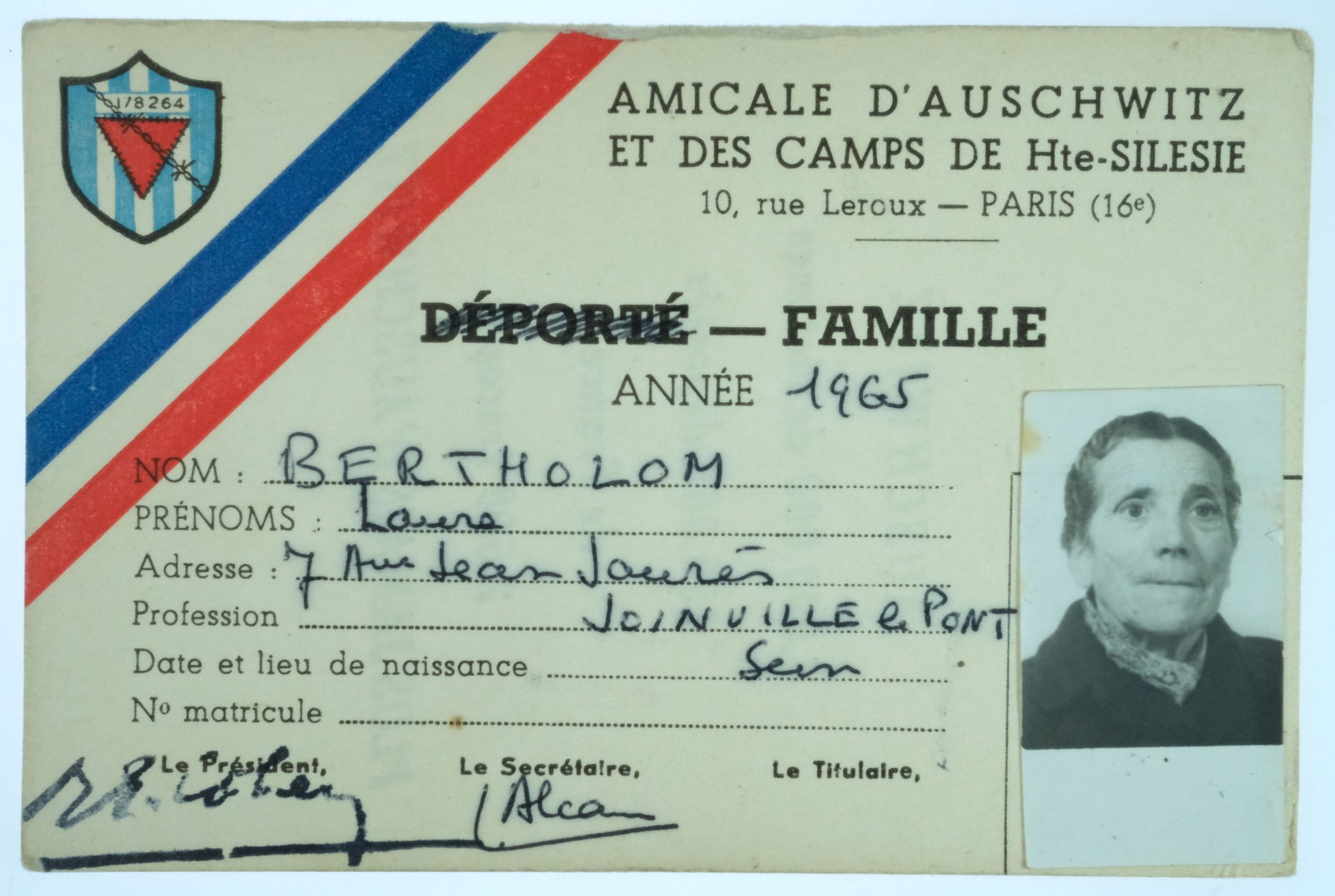 Silesie (Poland) - Auschwitz 'Survivors & Families' Membership Card Dated 1965, Very Fine: The card confirms the holder was a survivor of the Auschwitz Concentration Camp Size 12x8cms Medium Paper Items, General