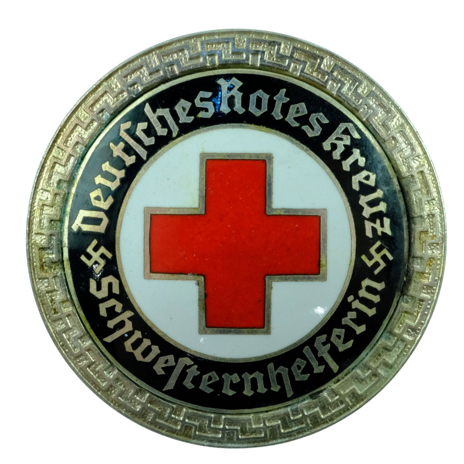 German - WWII Red Cross 'Schwester Helferinnen' Nursing Auxiliary Silver Badge: Schwester Helferinnen assisted trained nurses and medical staff in military hospitals Size Diameter 37mm Medium Collectables