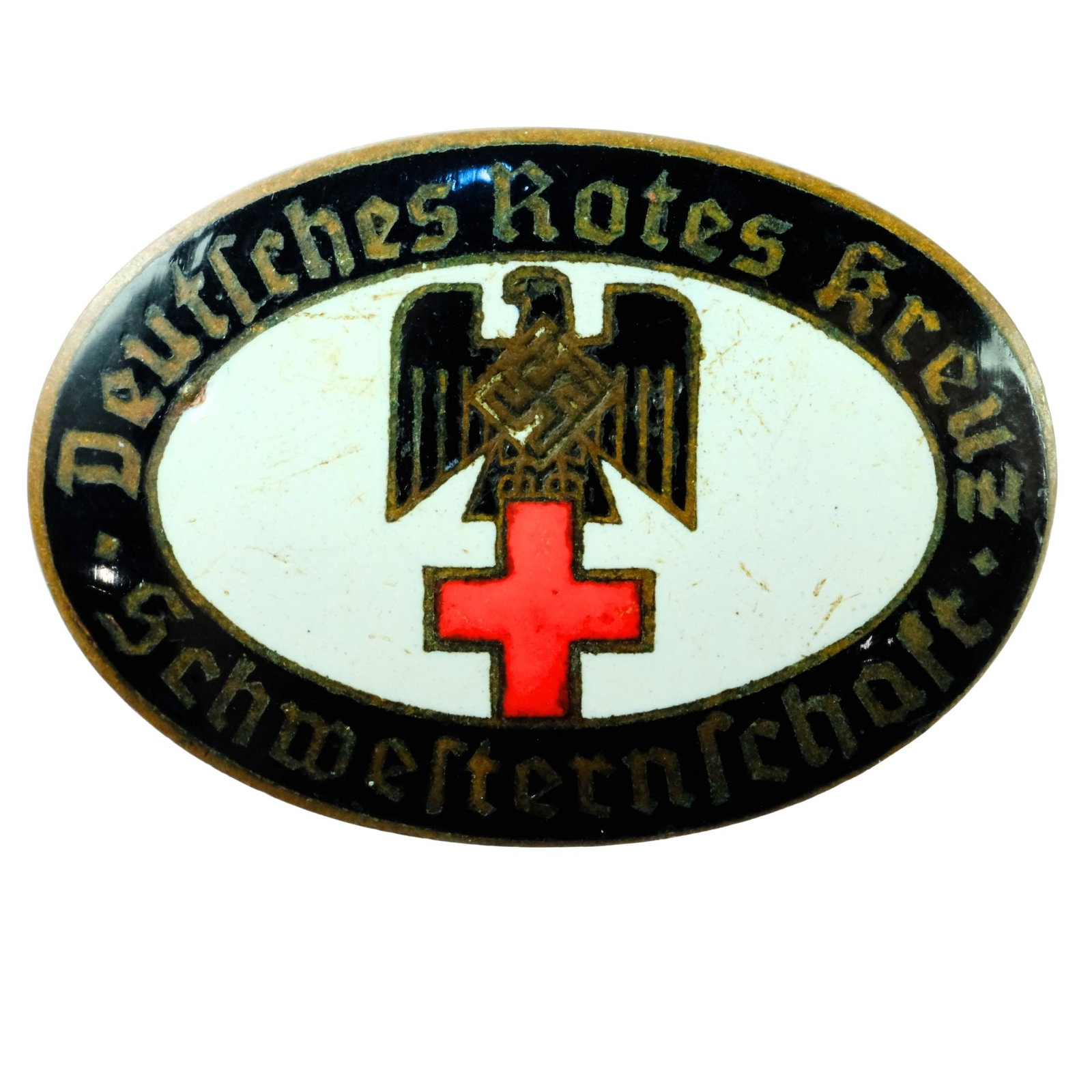 German - WWII Red Cross Sisterhood Active Service Enamel Badge: Reverse stamped "Darmstadt" & numbered 324. Darmstadt experienced severe Allied bombing in WWII Size 4x3cms Medium Collectables