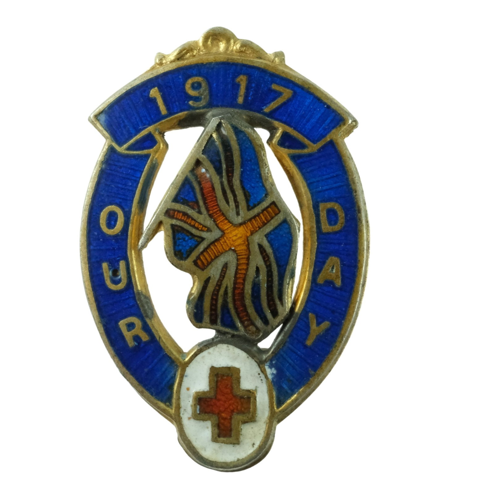 Great Britain 1917 'Our Day' Red Cross Enamelled Silver Badge (1 of 2)