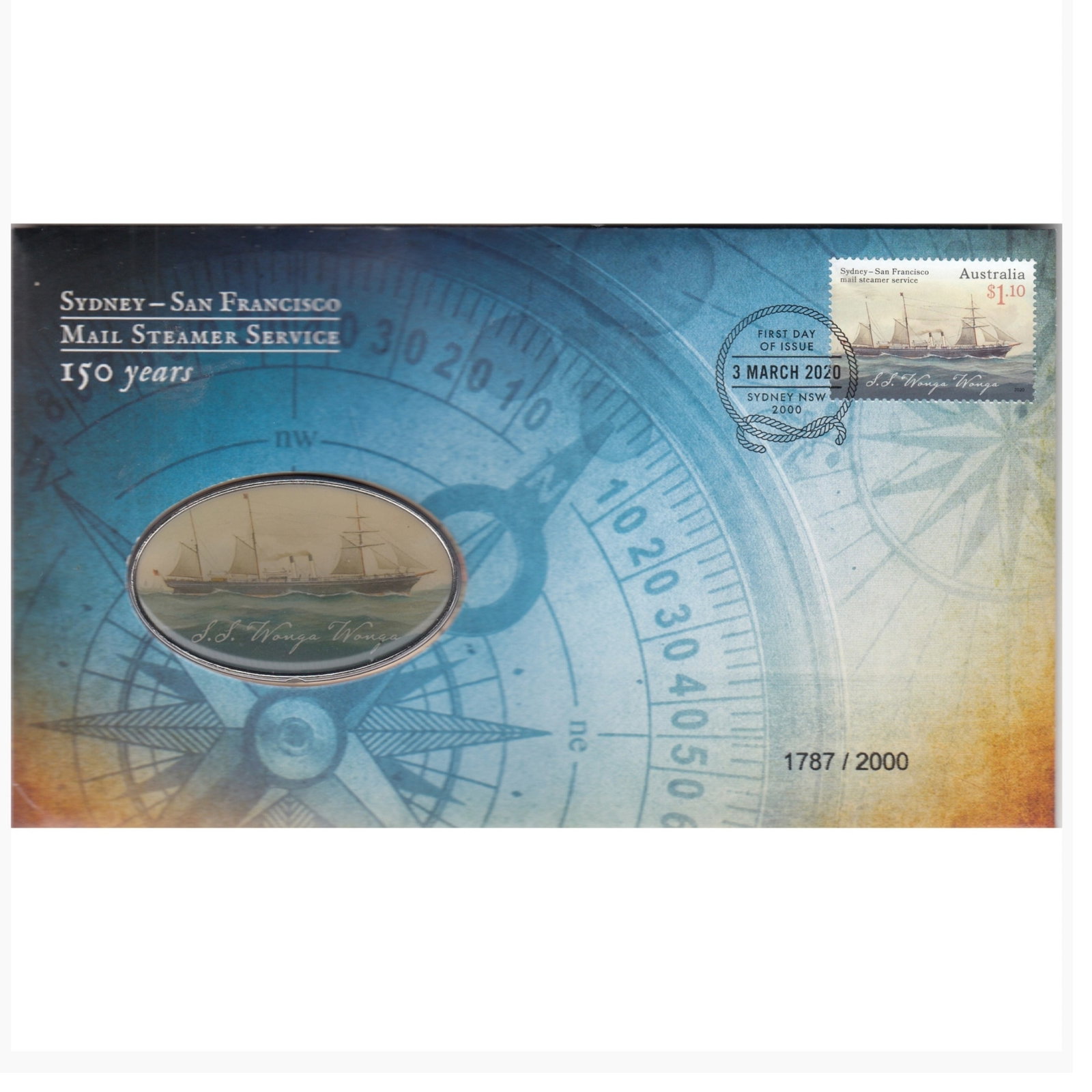 Australia 2020 'Sydney-San Francisco Mail Steamer Service' Stamp & Medallion Cover, Uncirculated (1 of 1)