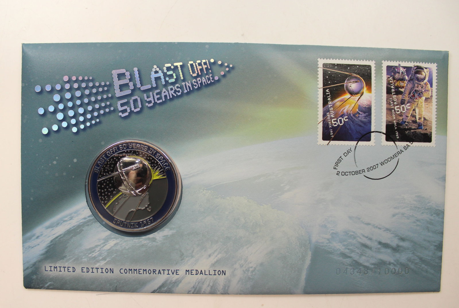 Australia 2007 'Sputnik 50 Years in Space' Medallion & Stamp Cover (3 items) - 2