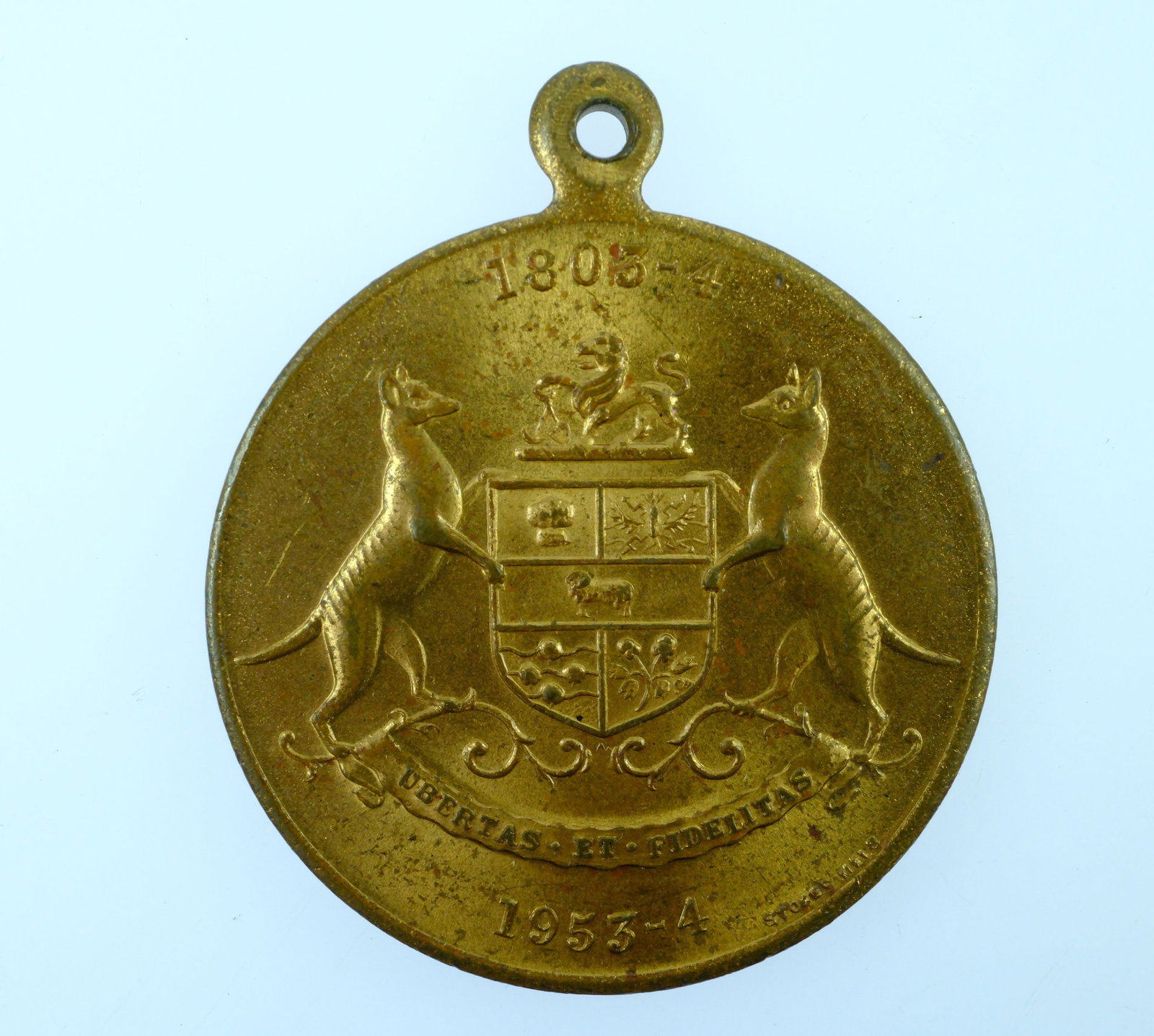 Australia 1953-4 'Tasmania 15th Anniversary' Gilded Bronze Medalet, Uncirculated - 2