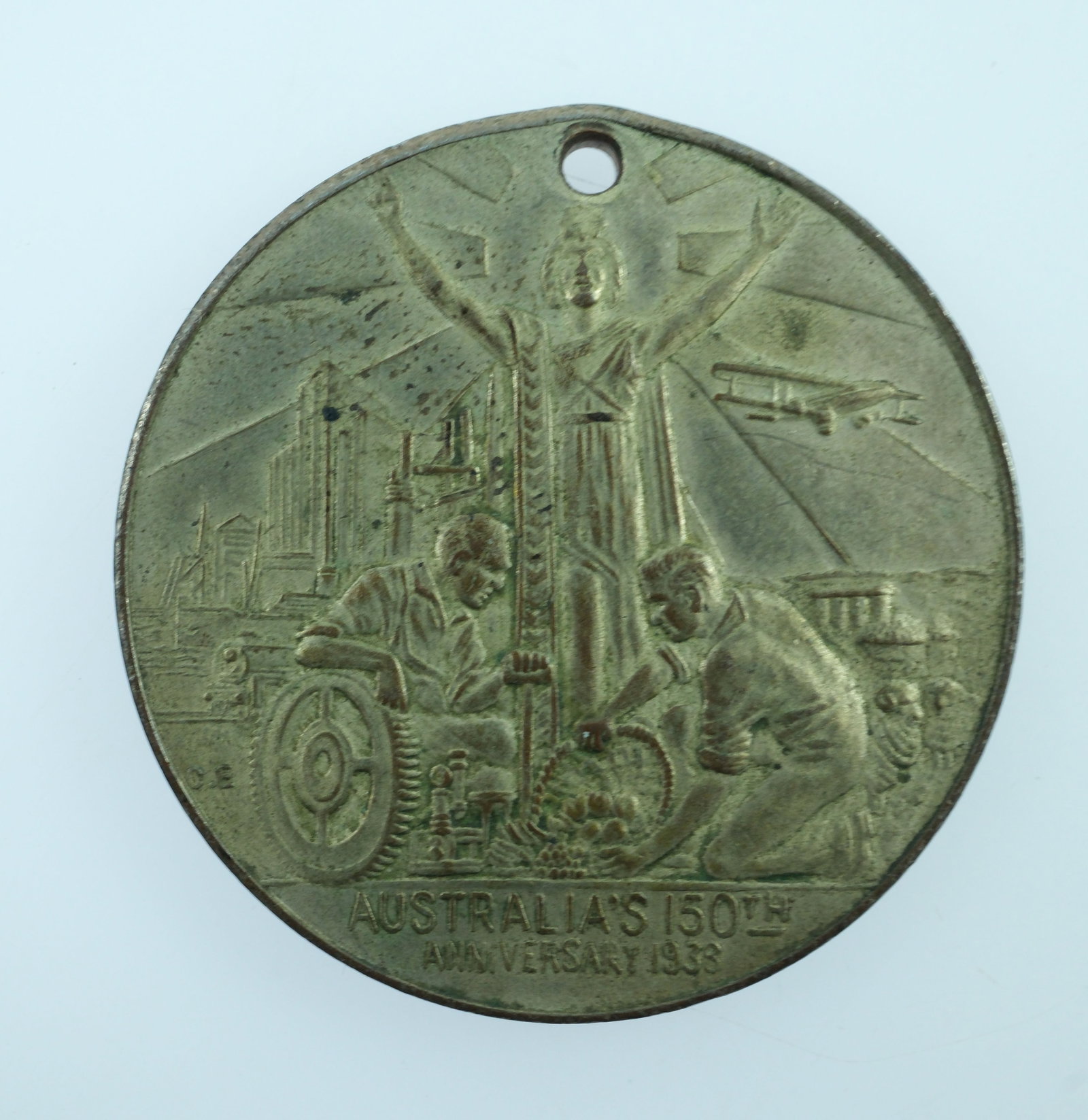 Australia 1938 '150th Anniversary' Silvered Bronze Medalet, about Uncirculated - 2