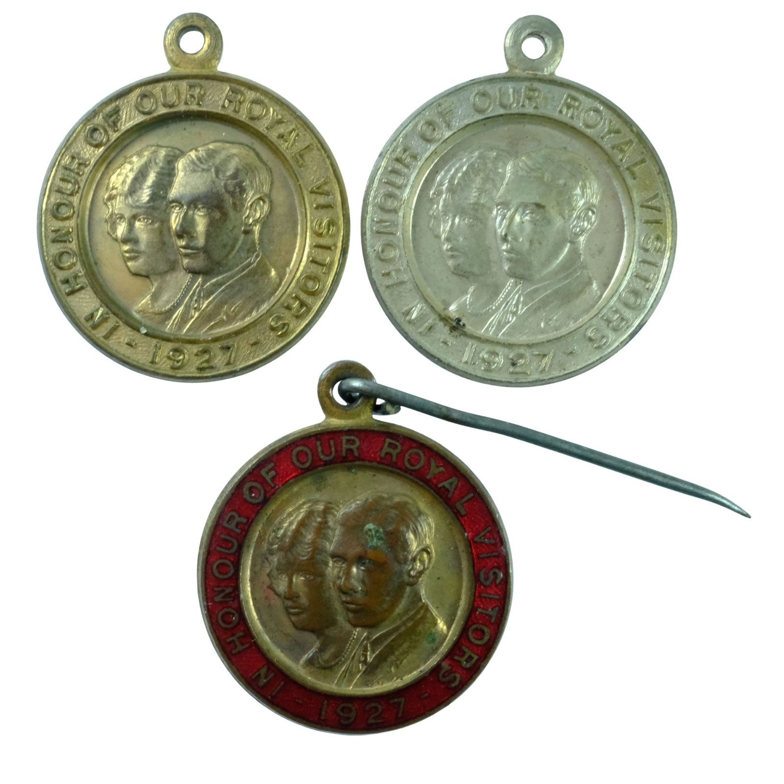 Australia 1927 'In Honour of Our Royal Visitors' Bronze, Silvered & Enamel Medalets, aUnc/Uncir (3): Carlisle# 1927/2 Size Diameters 21mm Medium Collectables