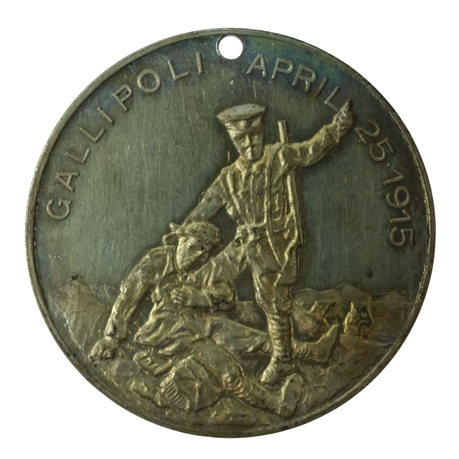 Australia 'To Commemorate the Gallipoli Landing - April 25 1915' Silvered Bronze Medalet about Unc: Carlisle# 1915/7 Size Diameter 25mm Medium Collectables