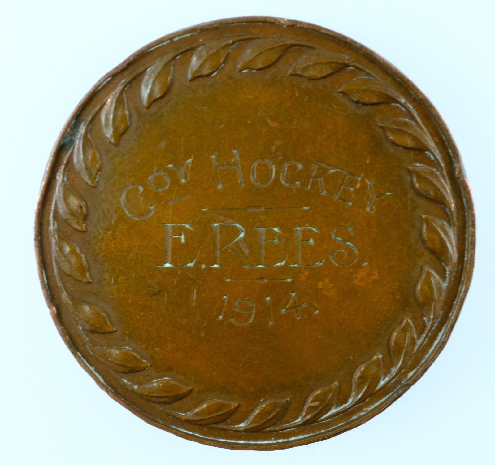 Australia / Egypt (British) Early Bronze Sports Medal engraved Co(mpan)y Hockey / E Rees / 1914 - 2