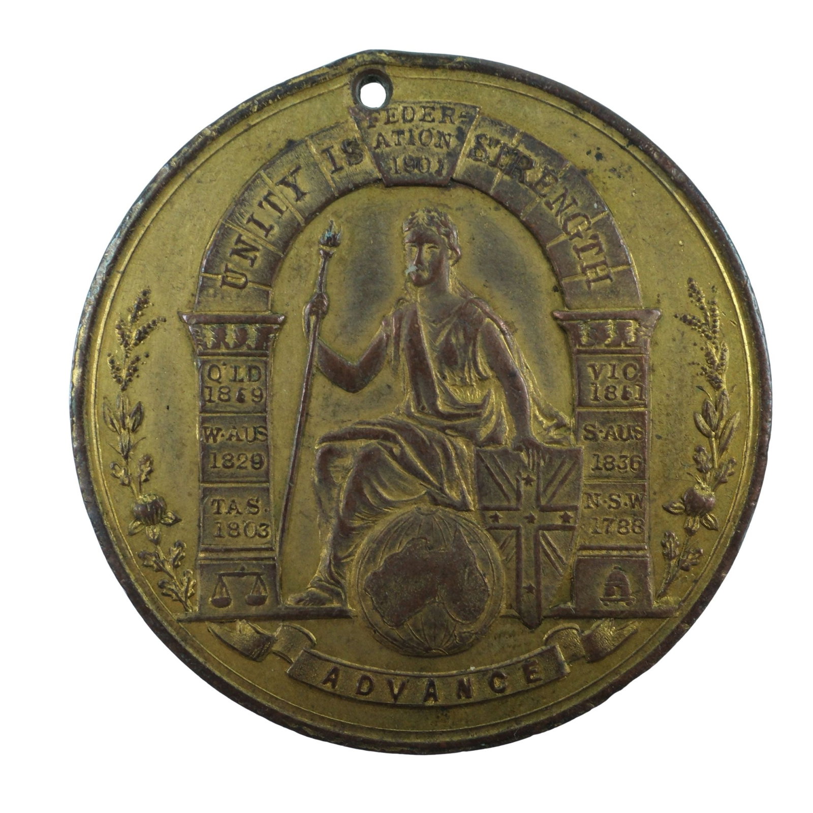Australia 1901 Brunswick 'Federation' Bronze Medalet, Choice Uncirculated: Carlisle# 1901/40 Size Diameter 30mm Medium Collectables