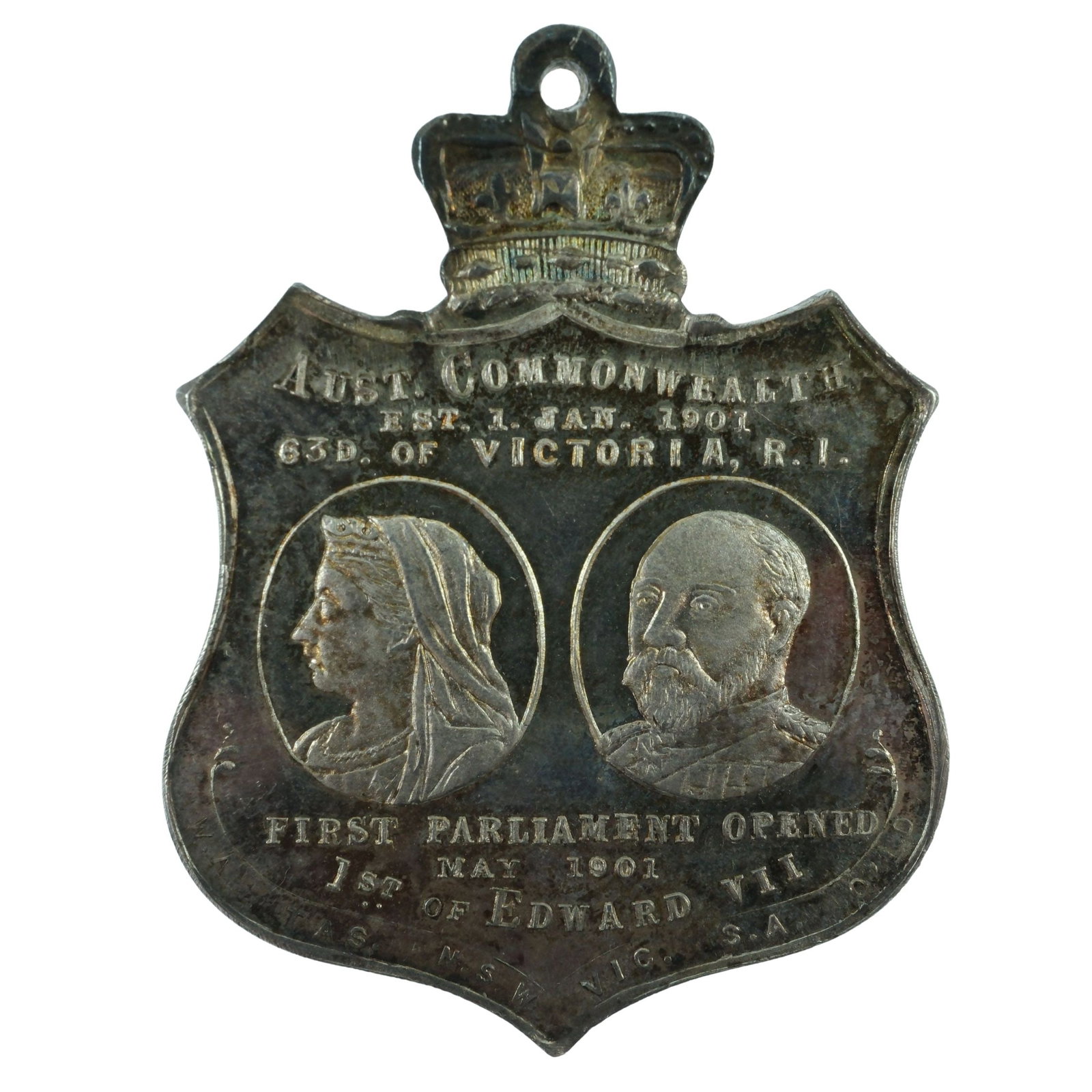 Australia 1901 'Opening of Federal Parliament' Silver Medalet, Brilliant Unc with Original Ribbon: Carlisle# 1901/2 Size 37x29mm Medium Collectables