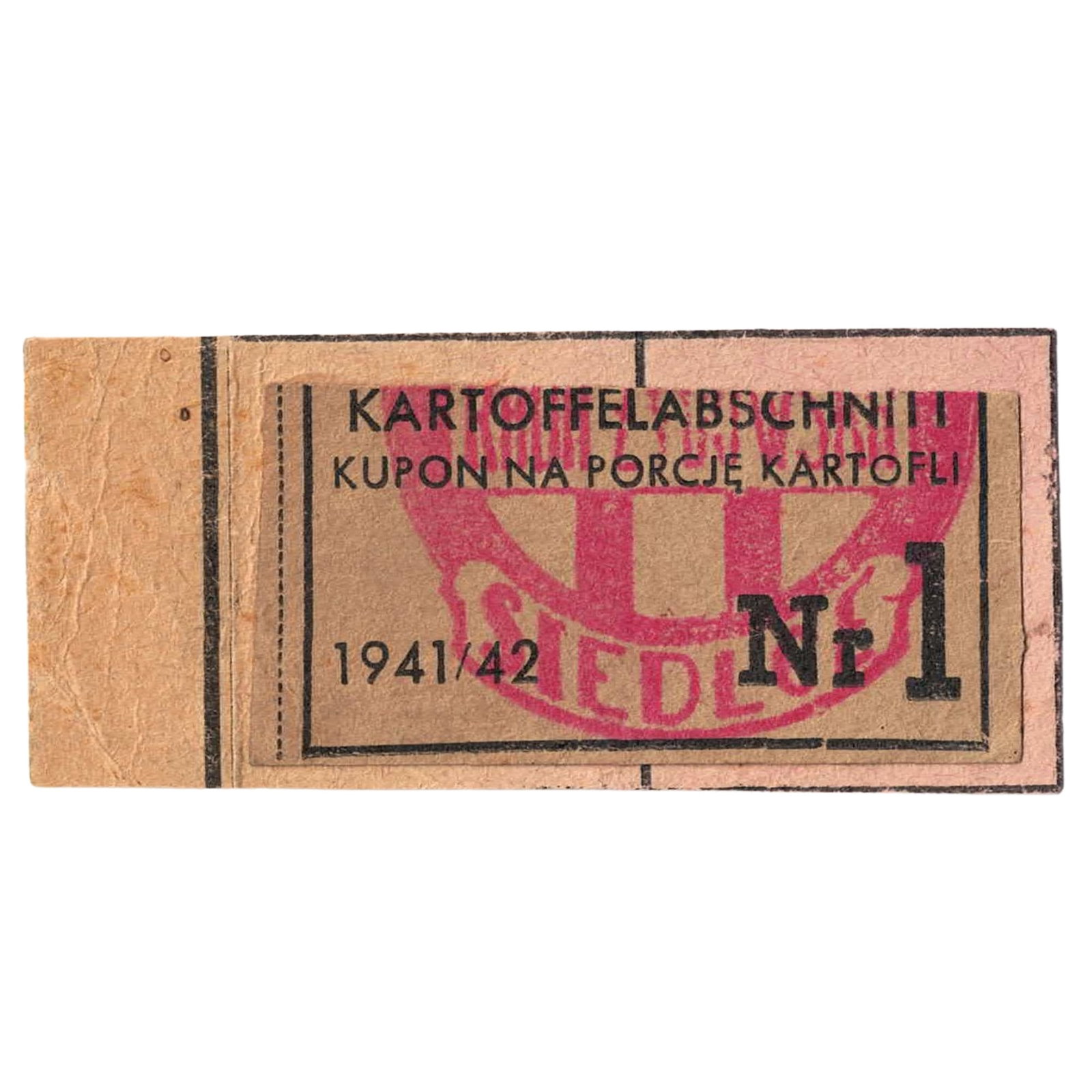 Siedlce Ghetto Poland (German Occupation) 1941/42 Potato Ration Coupon, Uncirculated details: Nr 1 Condition Backed on cardboard Medium Collectibles