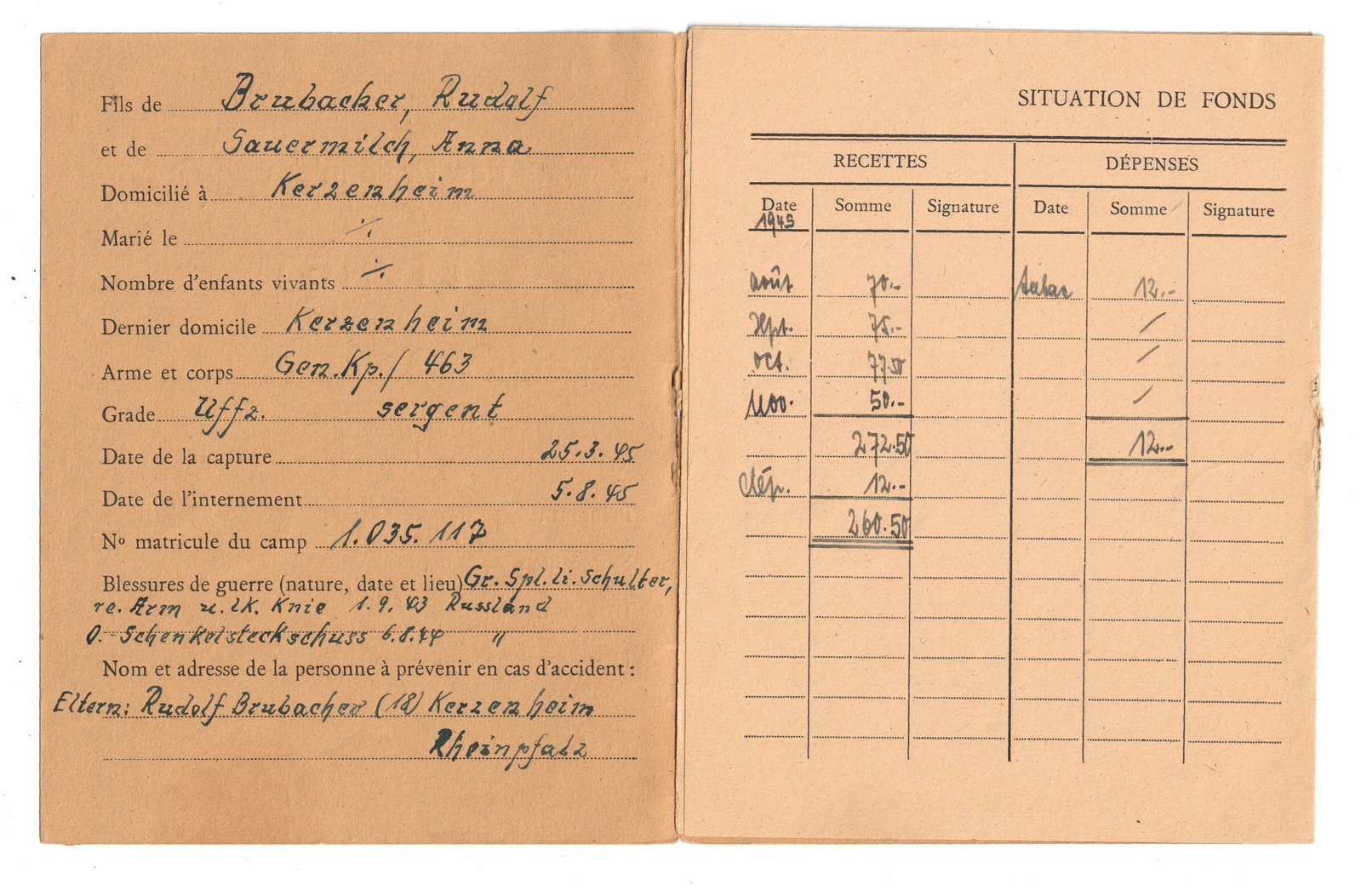 French issued WWII Prisoner of War Record Booklet (Livret), Extremely Fine - 2