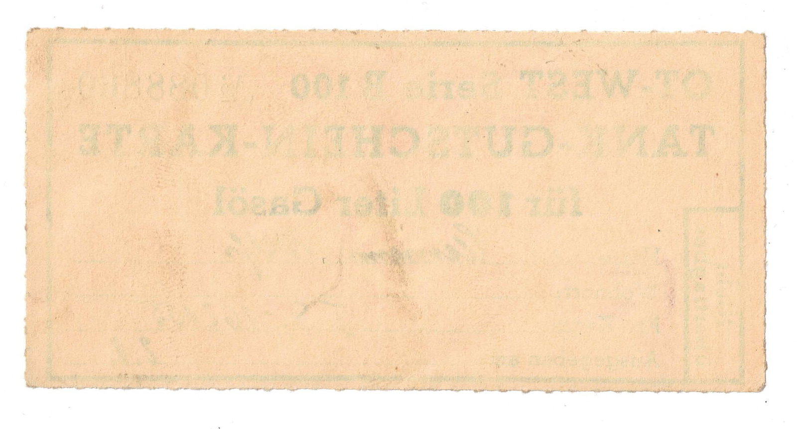 Germany WWII Fuel Voucher for a 100 litres of Diesel, Uncirculated - 2