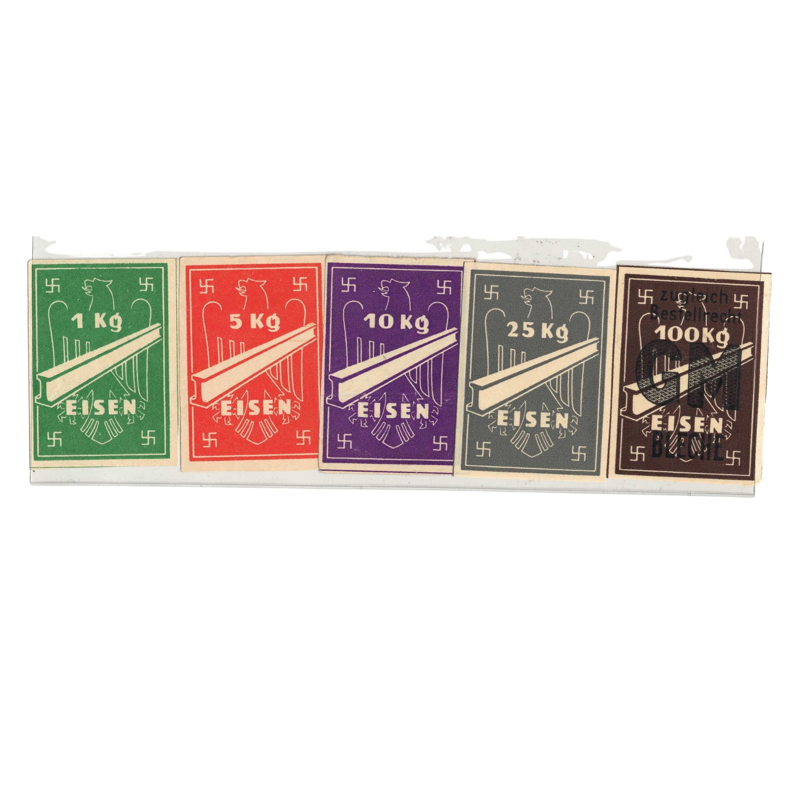 Germany Third Reich Coupons for, 1,5, 10, 25, & 100kgs of Iron ND (1933-45),: . Medium Collectibles
