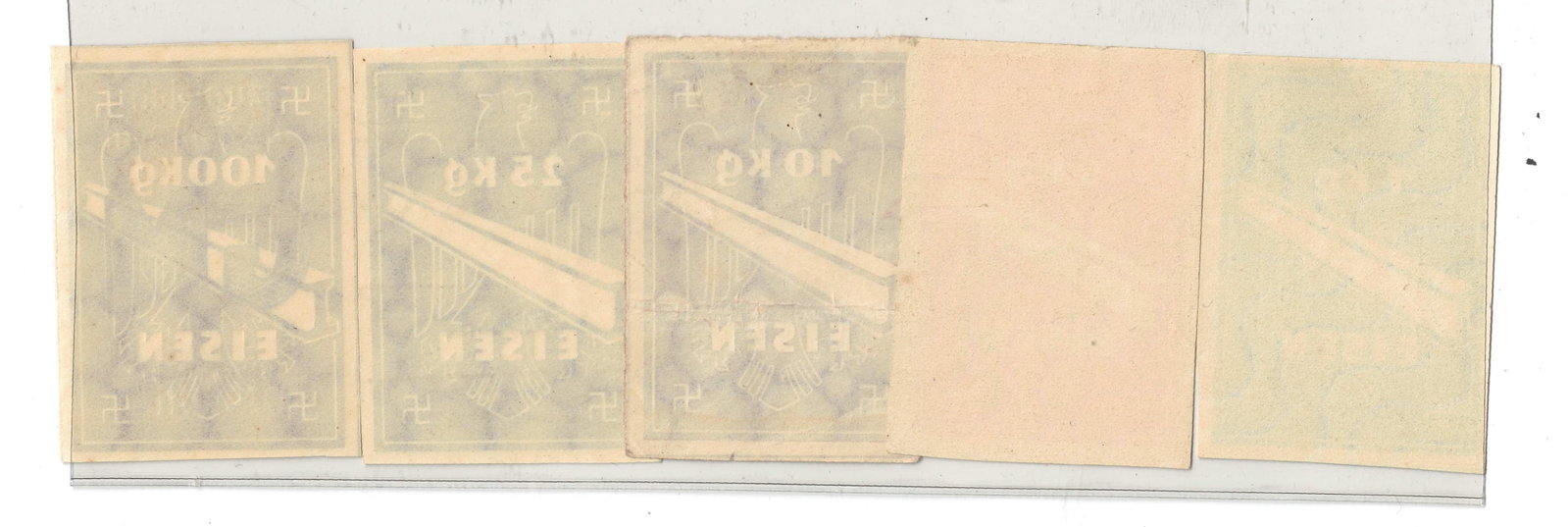 Germany Third Reich Coupons for, 1,5, 10, 25, & 100kgs of Iron ND (1933-45), - 2
