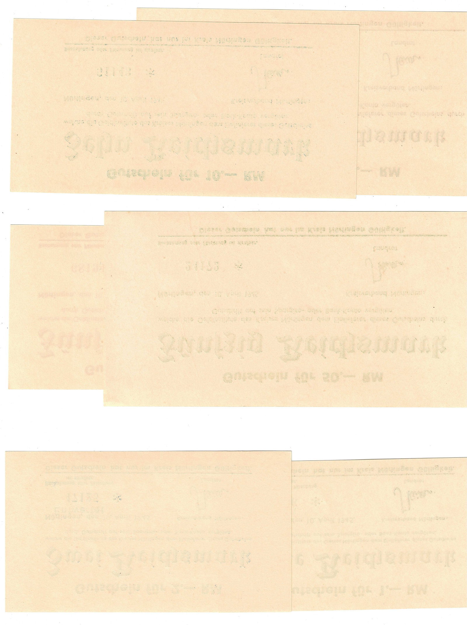 Nürtingen District, Germany 1945 Vouchers for 1, 2, 5, 10, 20 & 50 Reichsmarks, Uncirculated (6 - 4