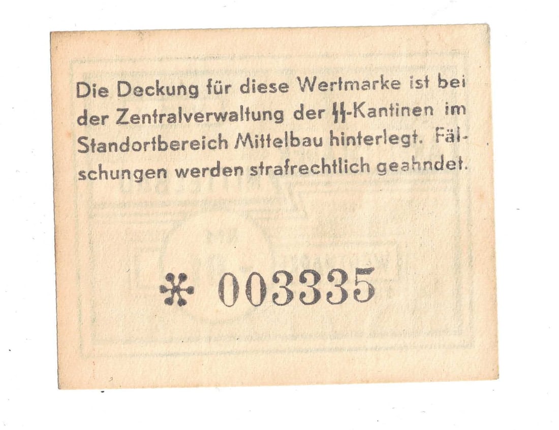 Mittelbau - Dora Slave Labour Concentration Camp 0.01 Reichsmark ND (1943-45), Uncirculated - 2