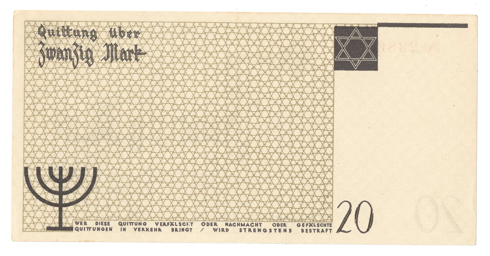 Lodz Ghetto Poland (German Occupation) Zwanzig (20) Mark ND (1940), Uncirculated - 2