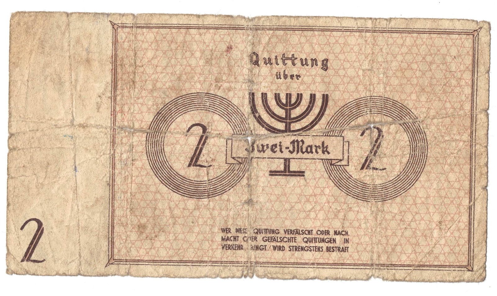 Lodz Ghetto Poland (German Occupation) Zwei (2) Mark ND (1940) note, Fine details - Scarce - 2
