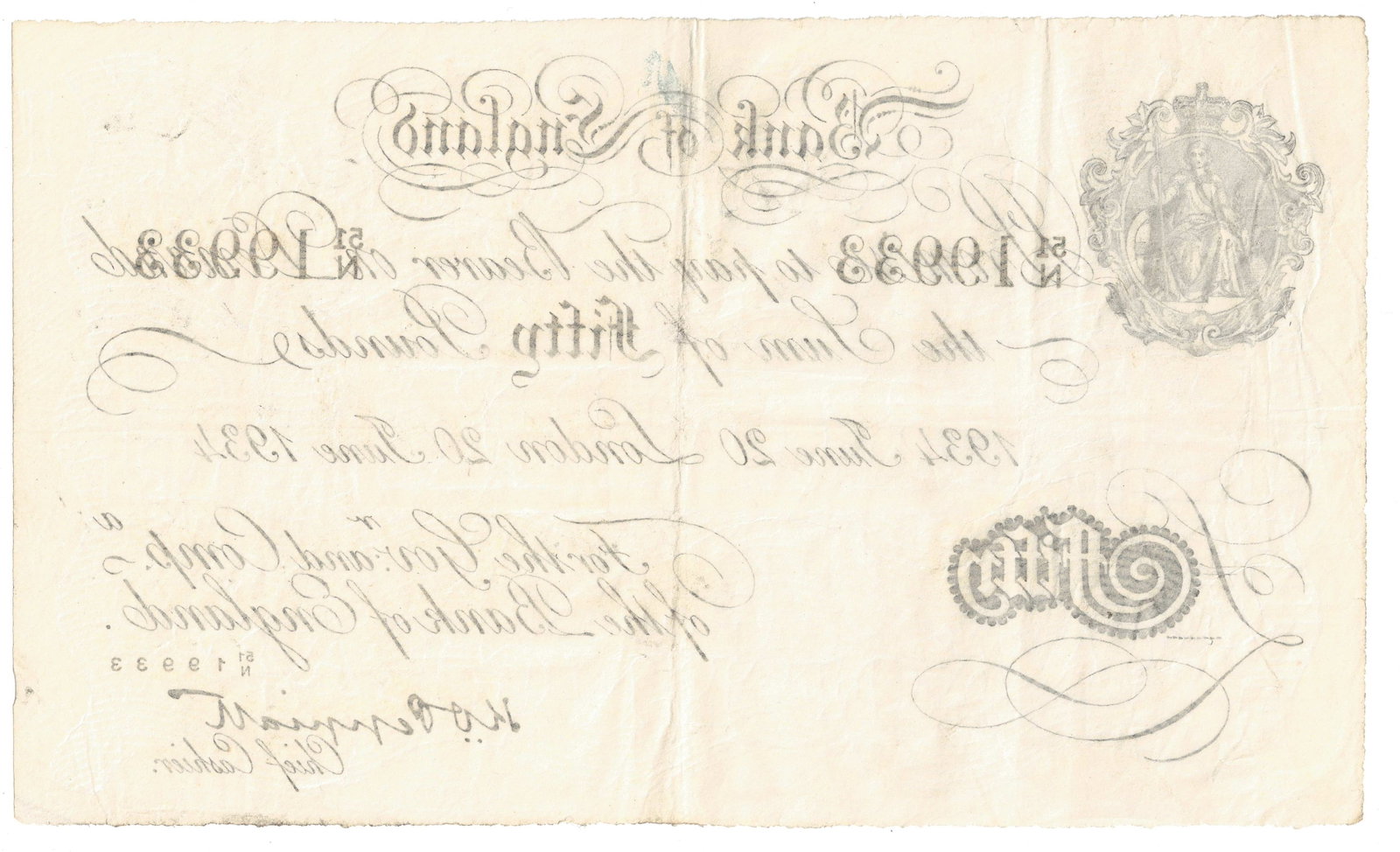 Great Britain Peppiatt London 'Operation Bernhard' £50, about Extremely Fine details - 2