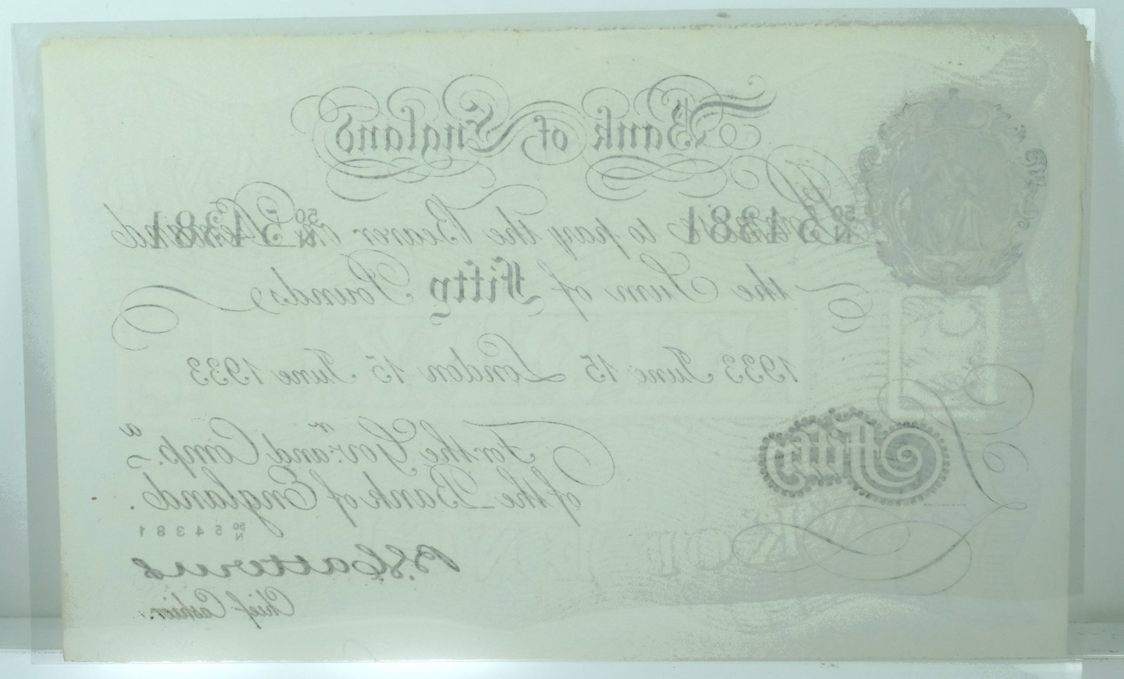 Great Britain Catterns London 'Operation Bernhard' £50, about Uncirculated - 2